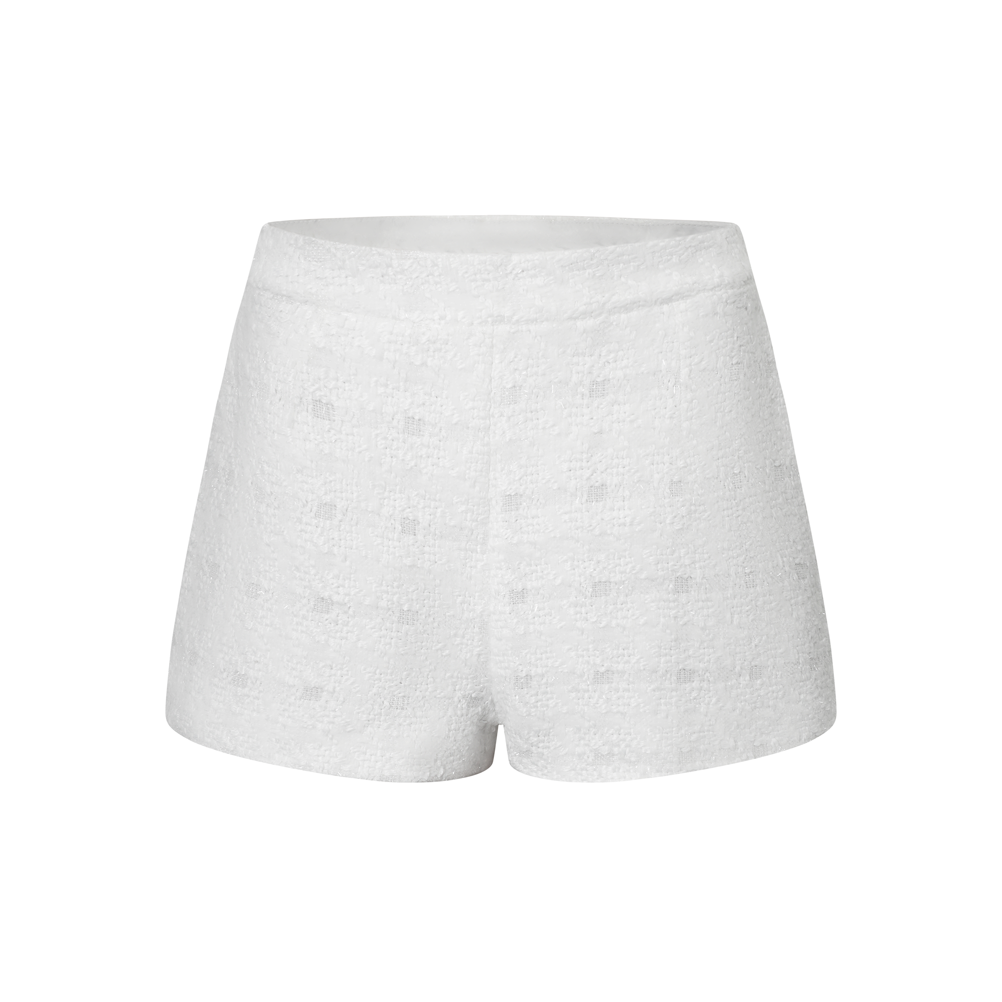 طقم سترة وسروال قصير من التوييد الأبيض ذي الحواف المنسوجة من سيرفين.