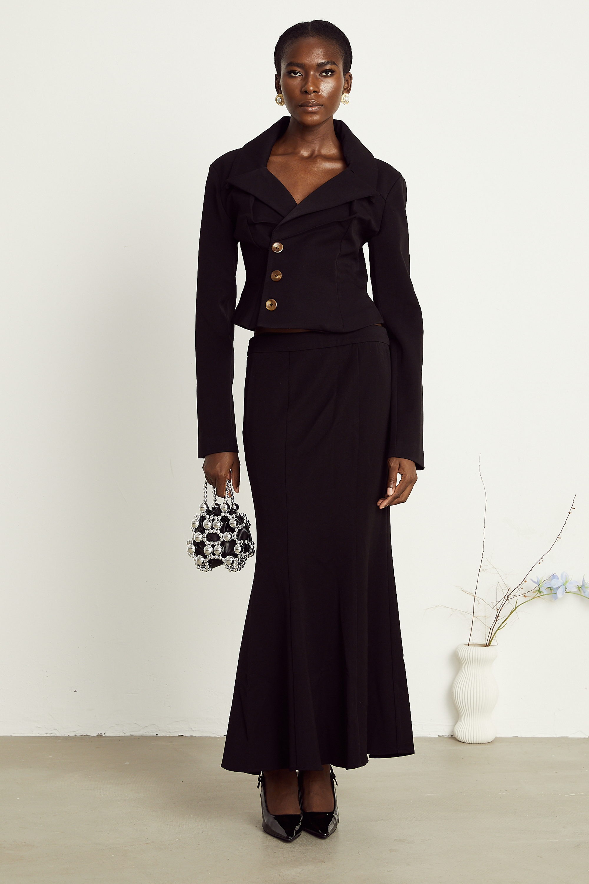 Cyrielle black jacket & skirt matching set