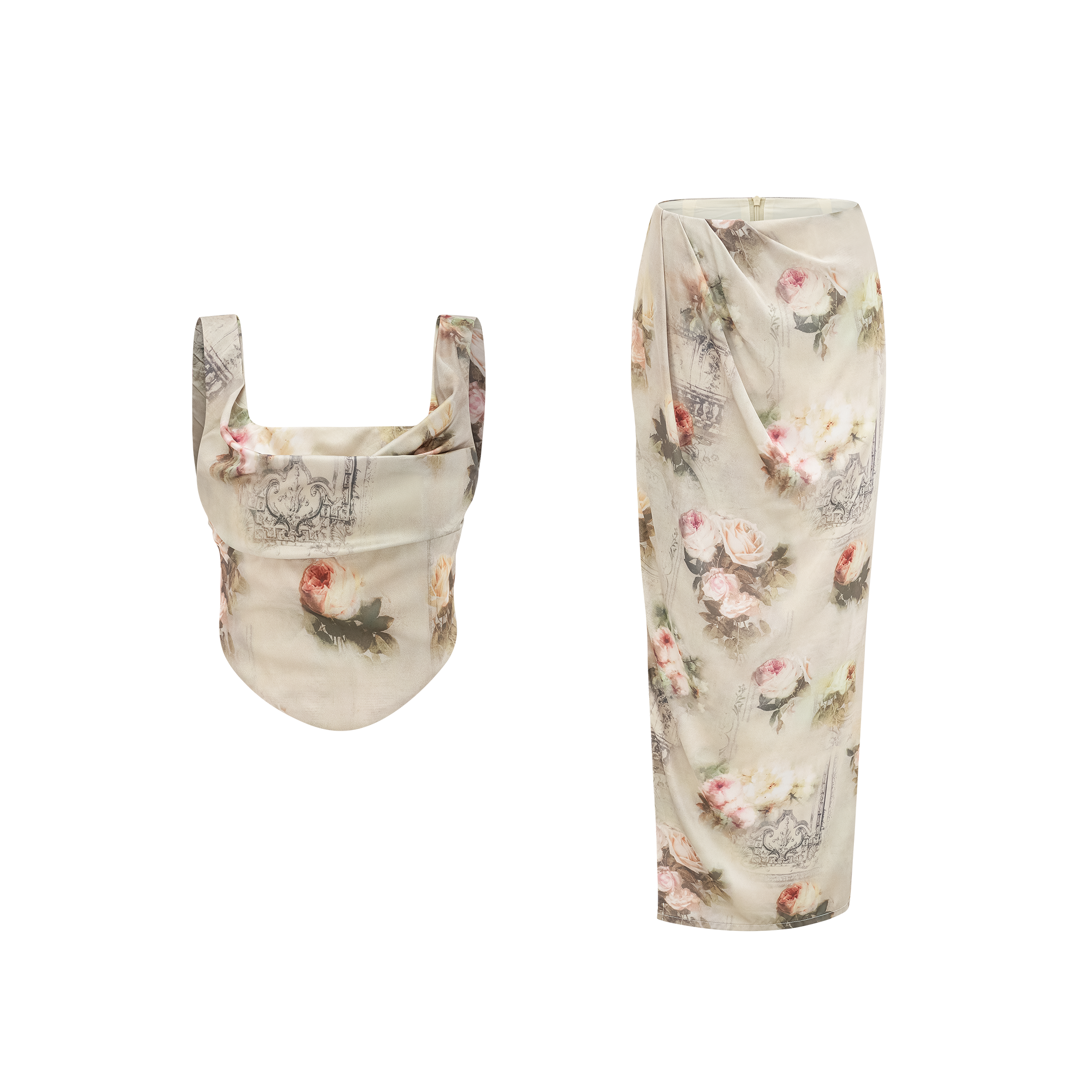 Viviane floral-print top & skirt matching set