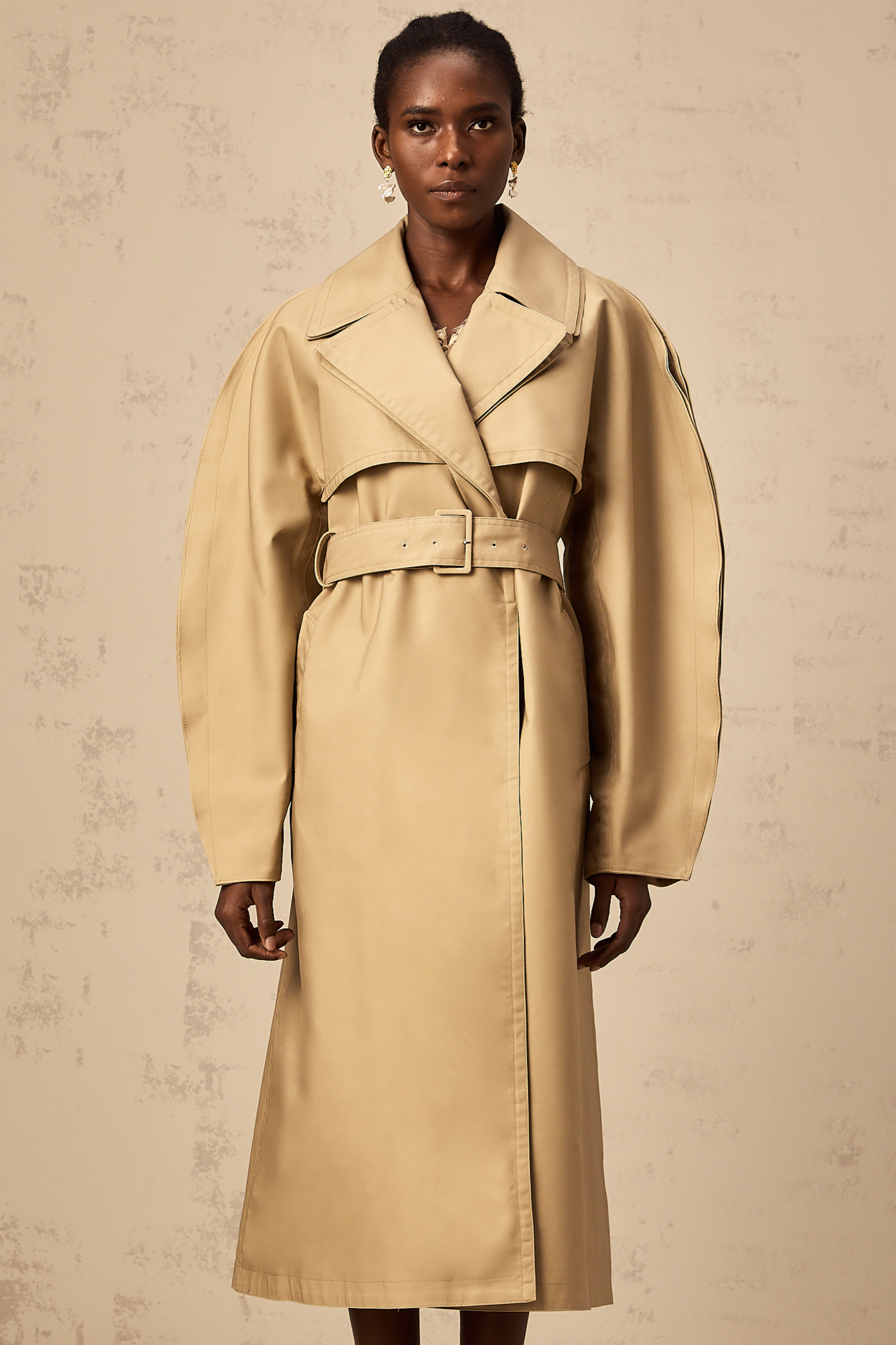 Jaden khaki curved-sleeve trench coat