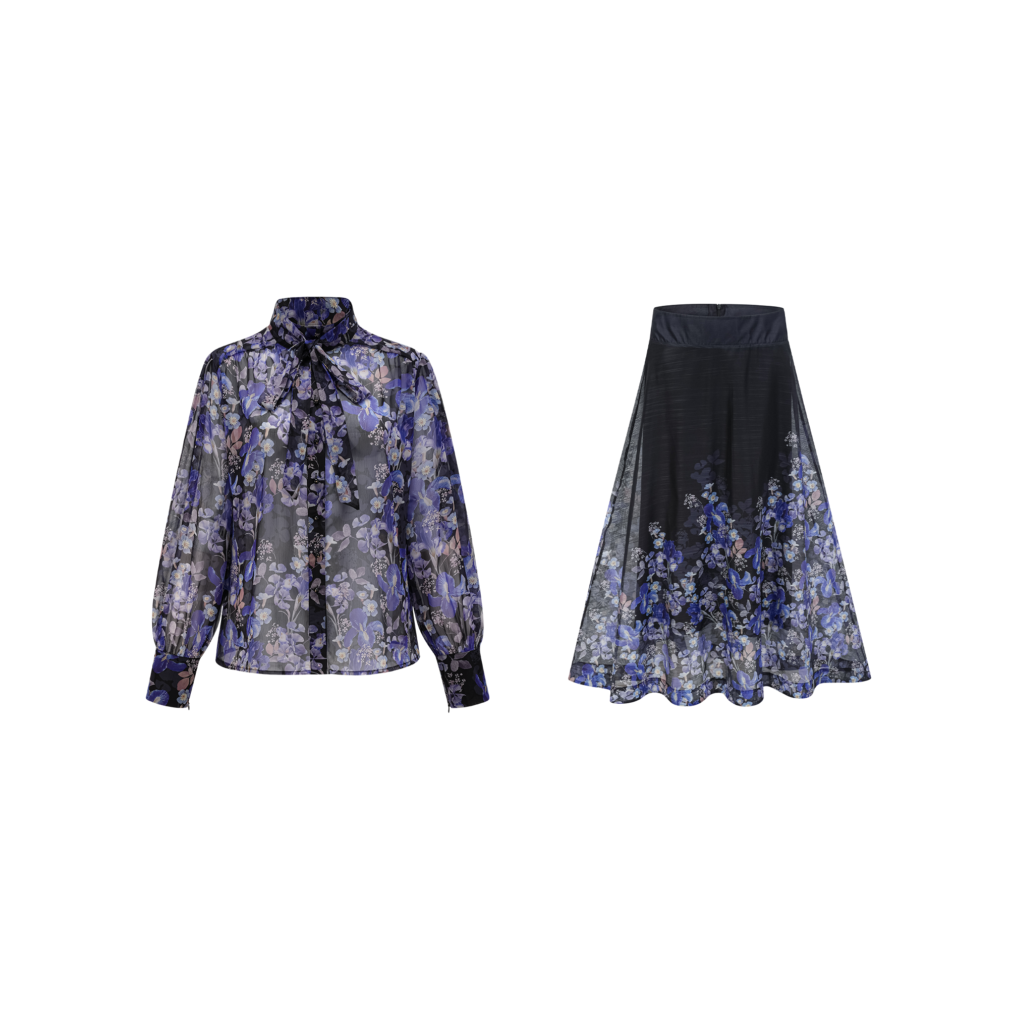 Blanche floral-print shirt & skirt matching set