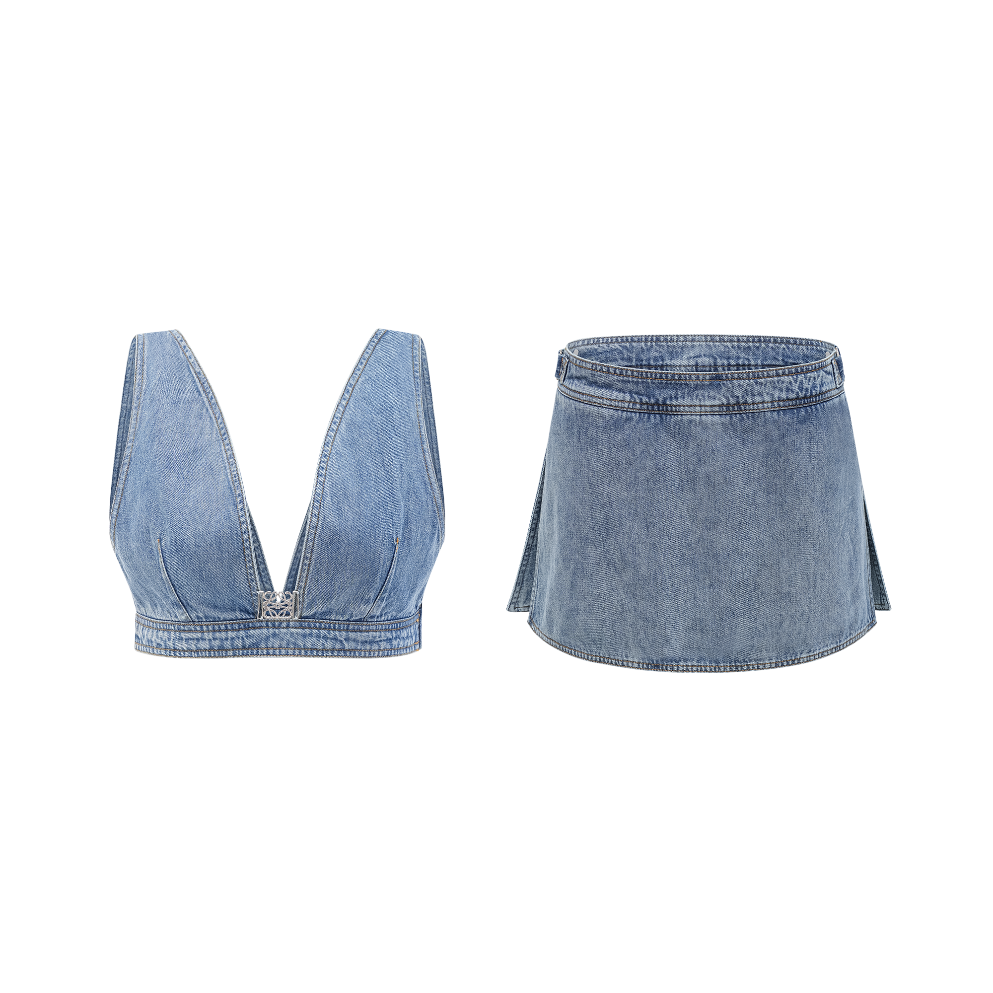 Lorraine denim top & skirt matching set