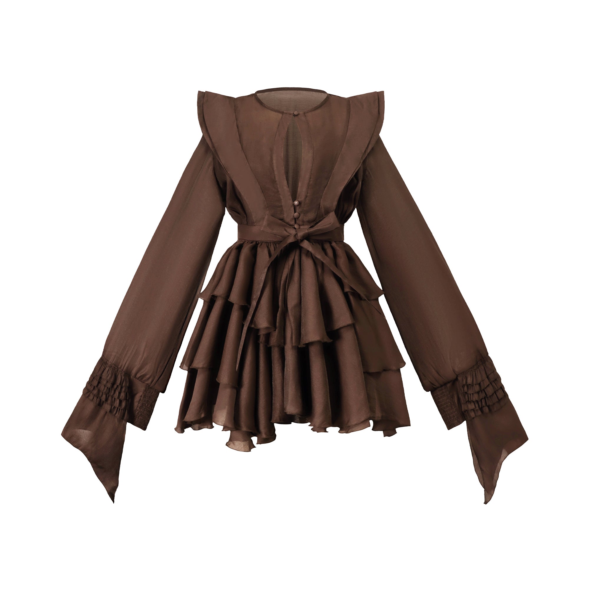 Annabelle – Braunes Minikleid mit Rüschen und Cut-outs