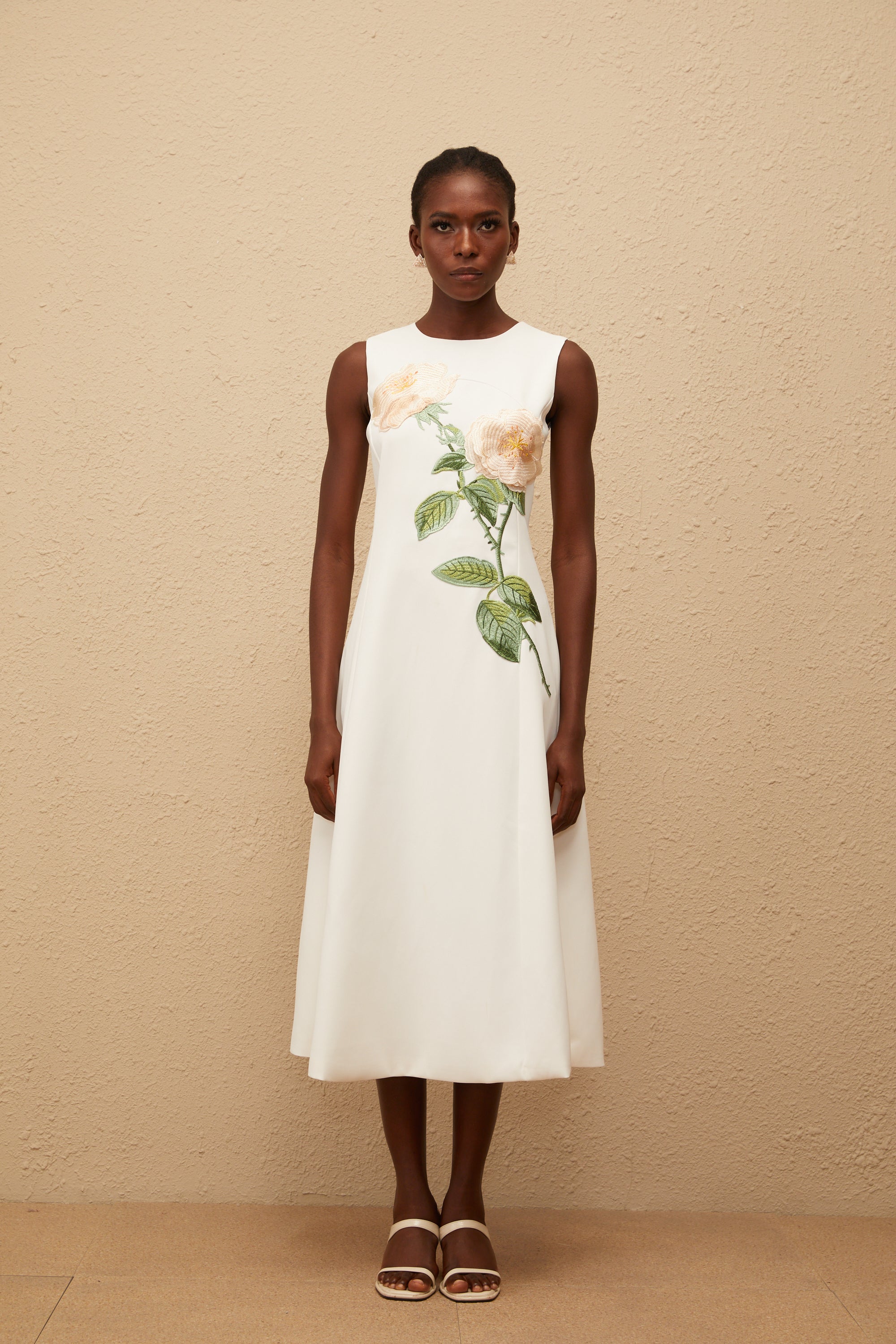 Mackenzie White Floral Embroidered Midi Dress