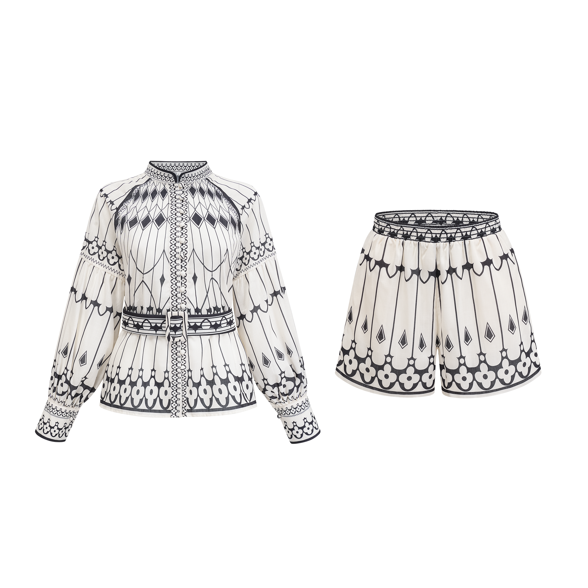 Allie graphic-print shirt & shorts matching set