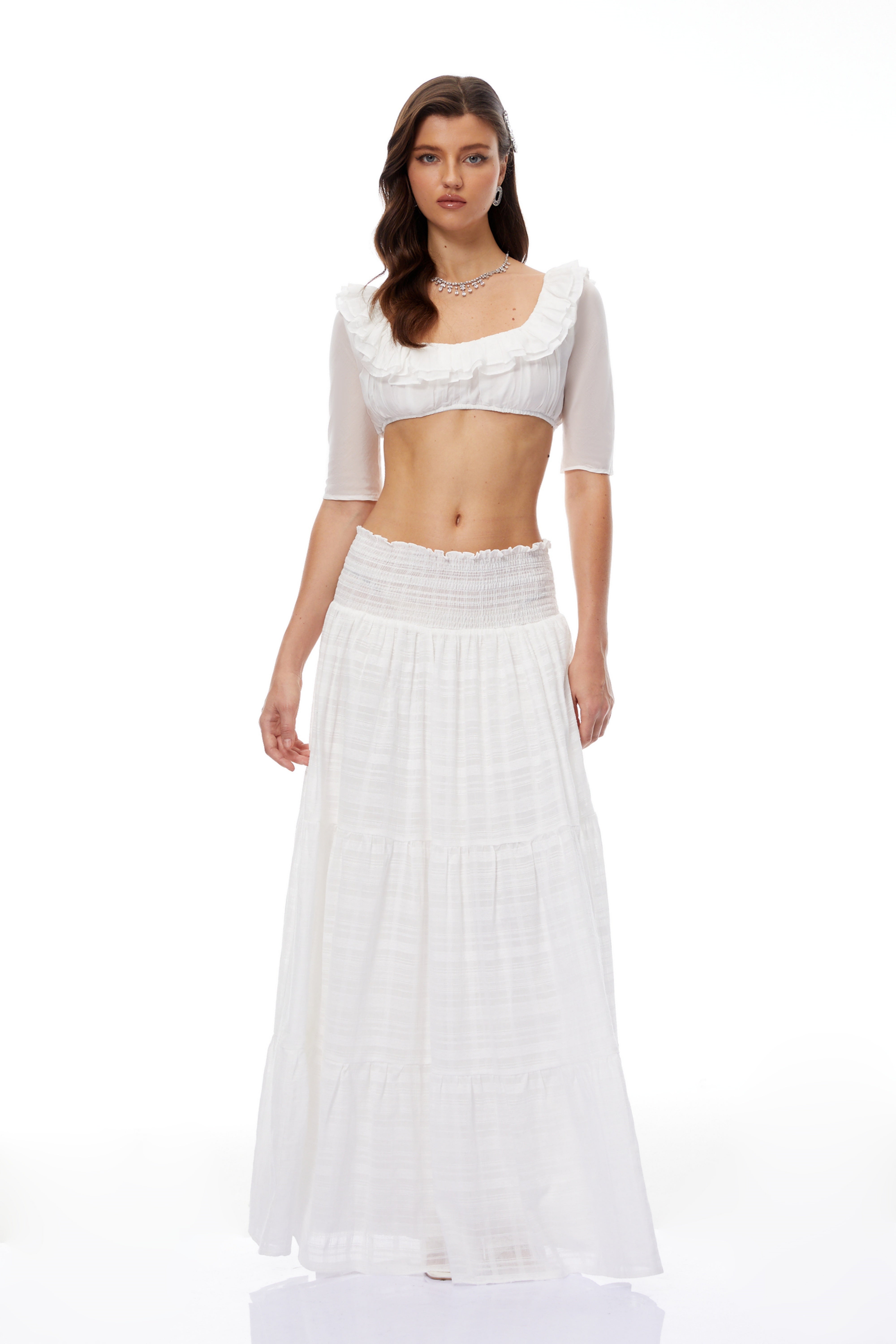 Rylee White Ruffled Detail Top & Skirt Set价格/供应商不对 (Final Sale)