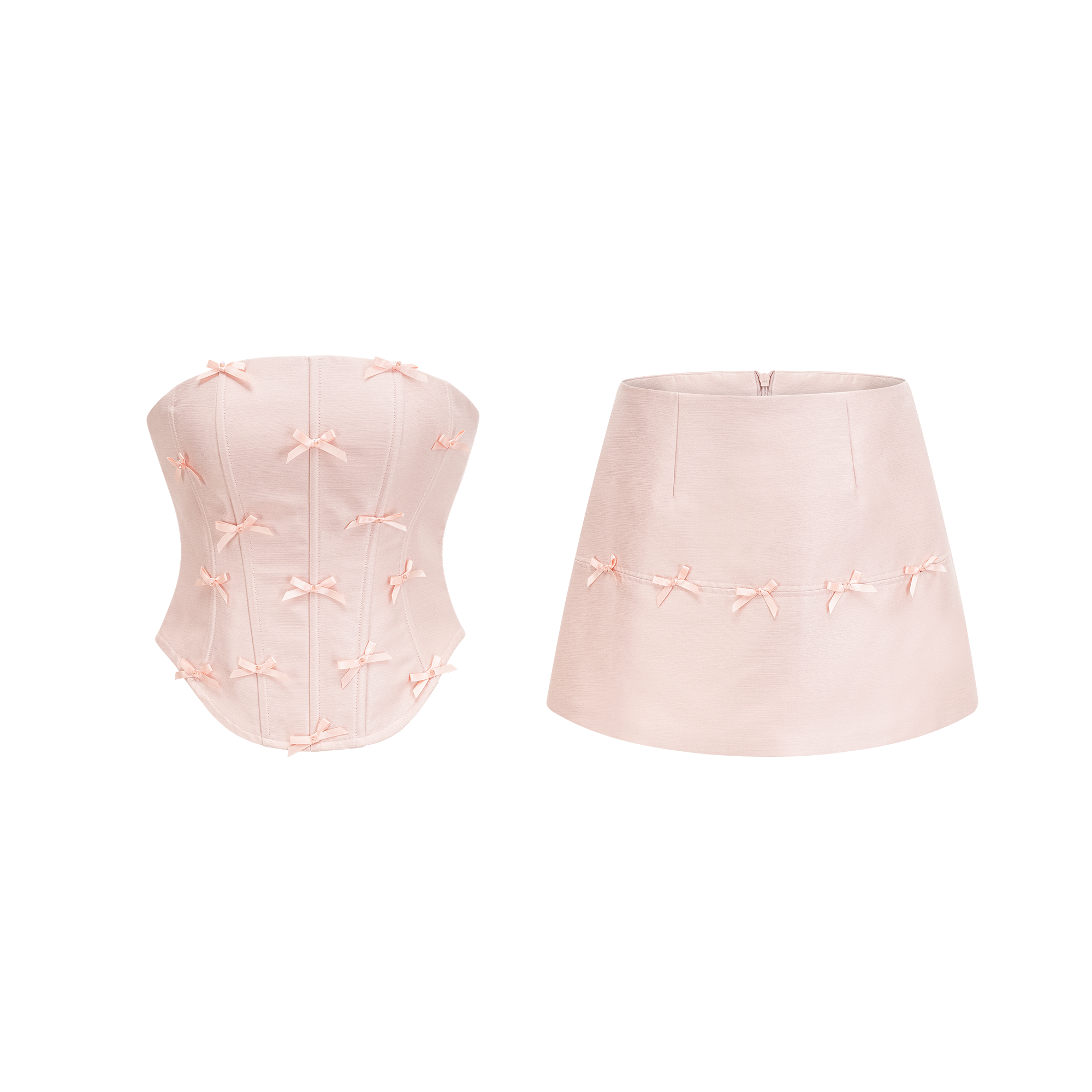 Leora pink bowknot top & skirt matching set