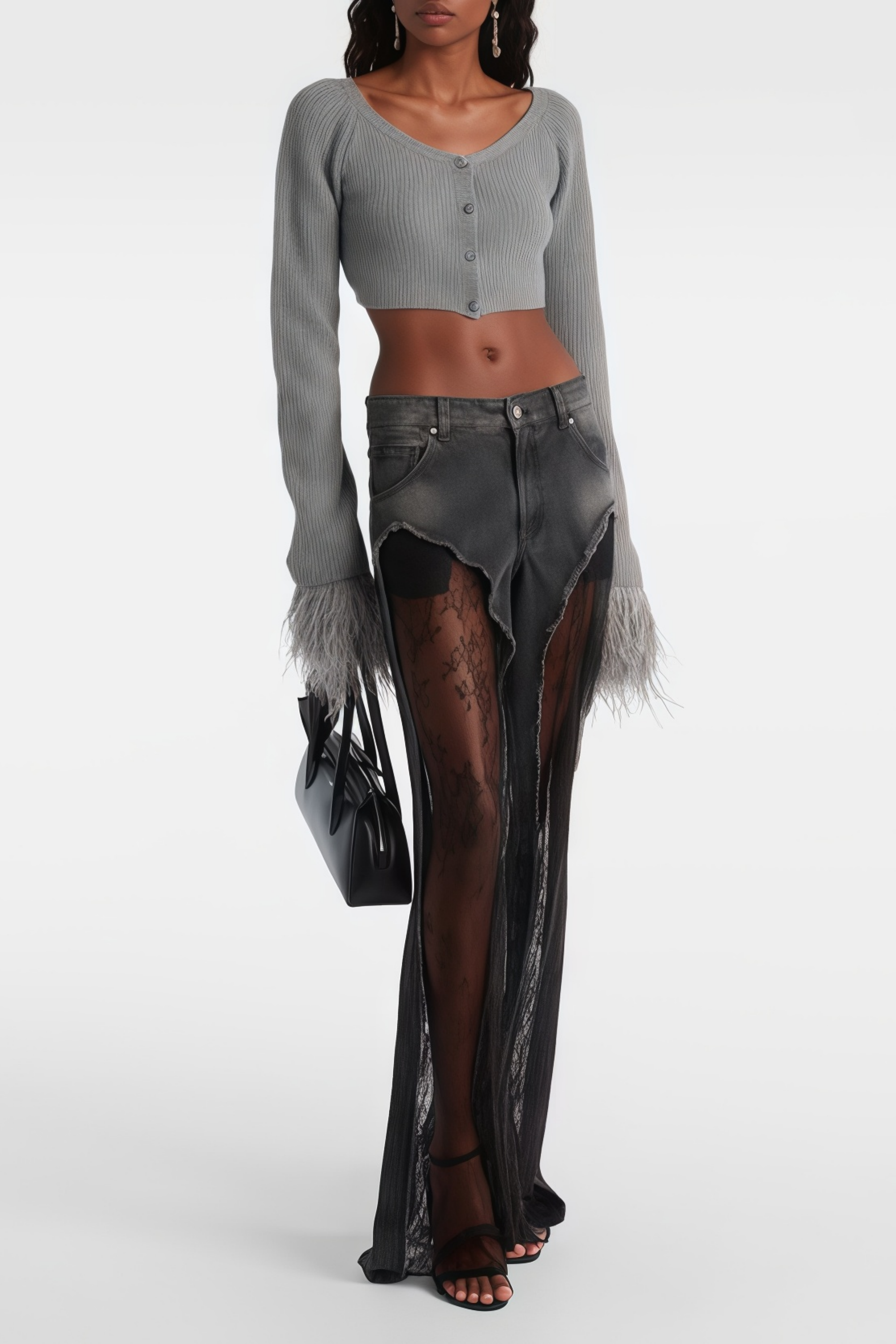 Madeline – Schwarze Jeans mit floralem Spitzeneinsatz