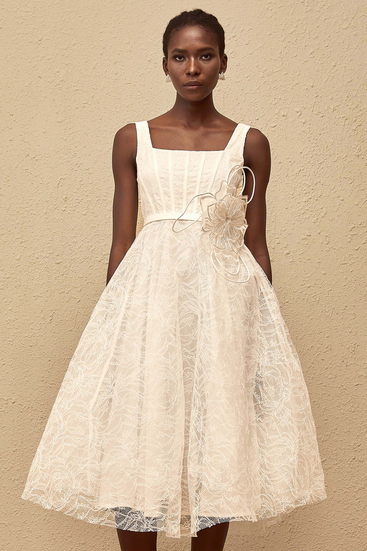 miss rosier white dress Sandrine White Floral Lace Midi Dress, S / White