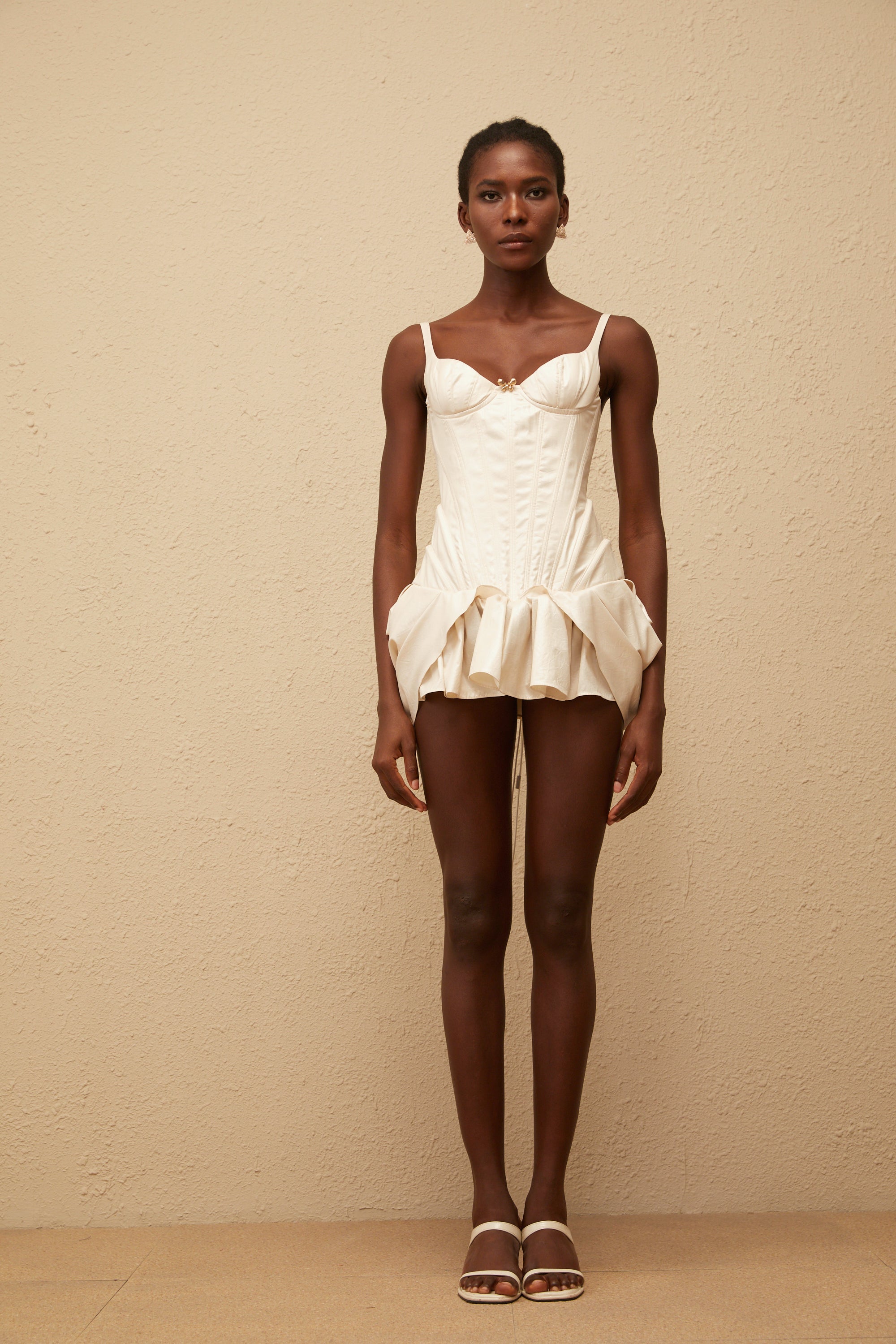 Léana White Ruffled Detail Bustier Mini Dress