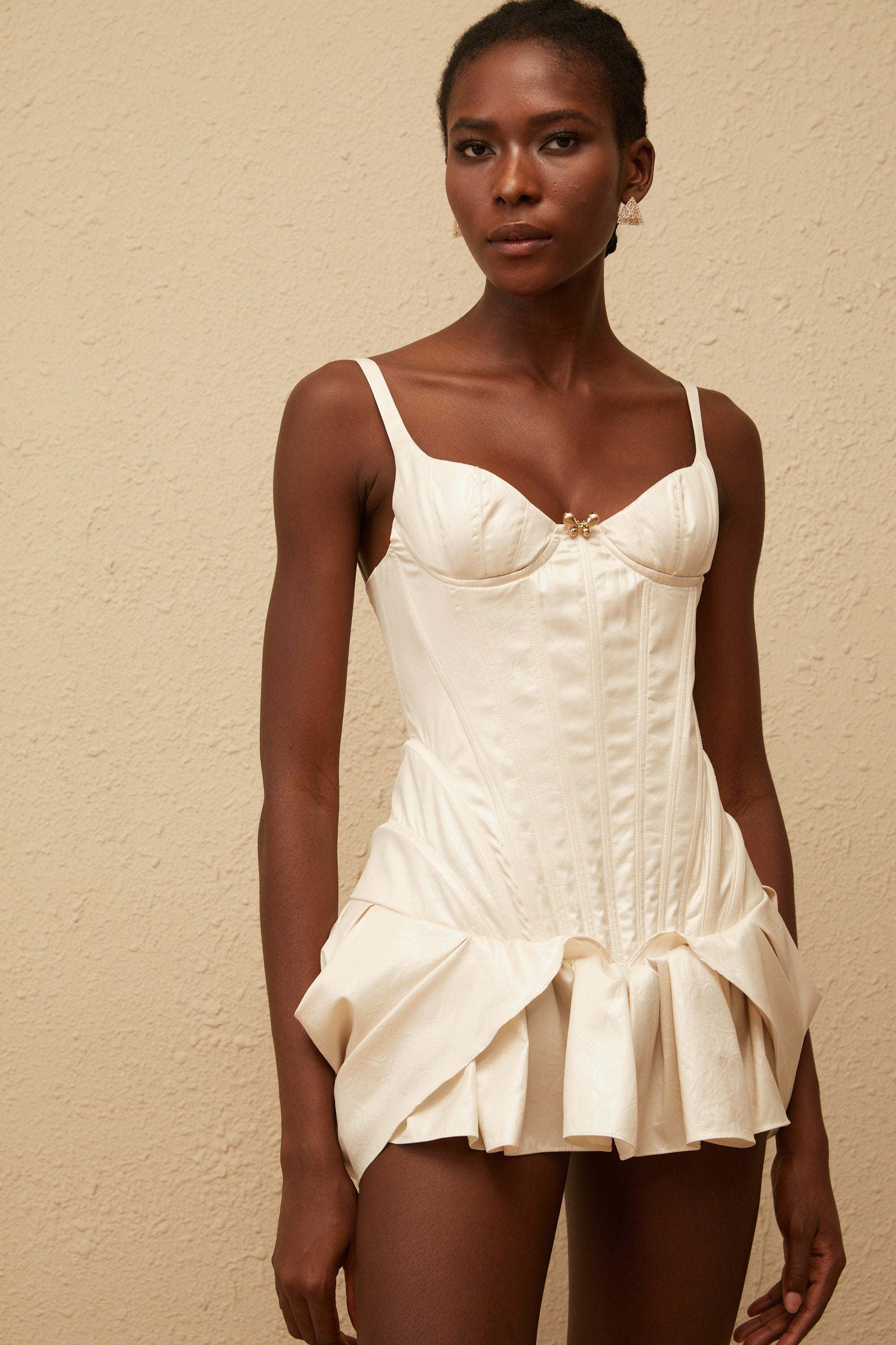 Léana White Ruffled Detail Bustier Mini Dress