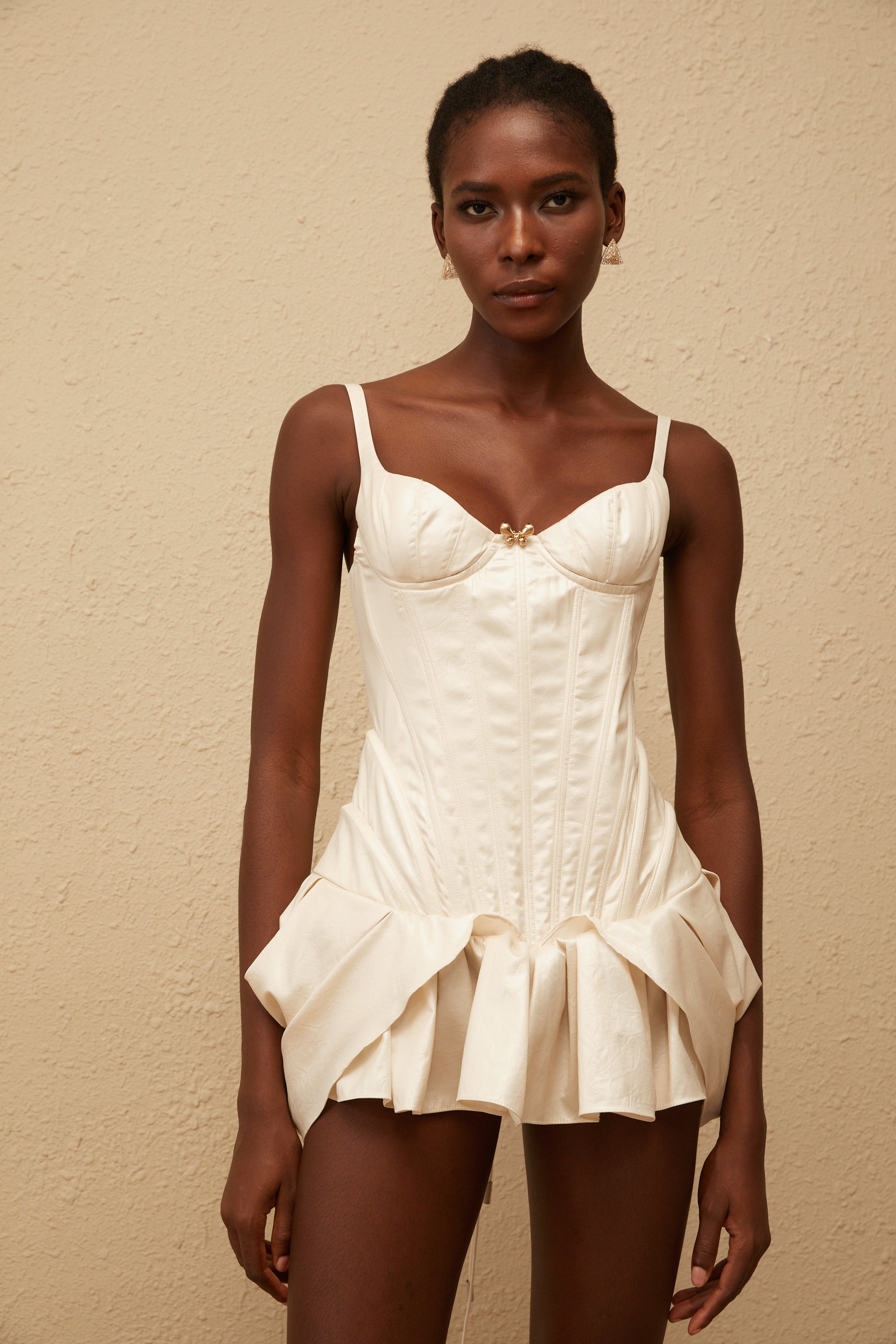 Léana White Ruffled Detail Bustier Mini Dress