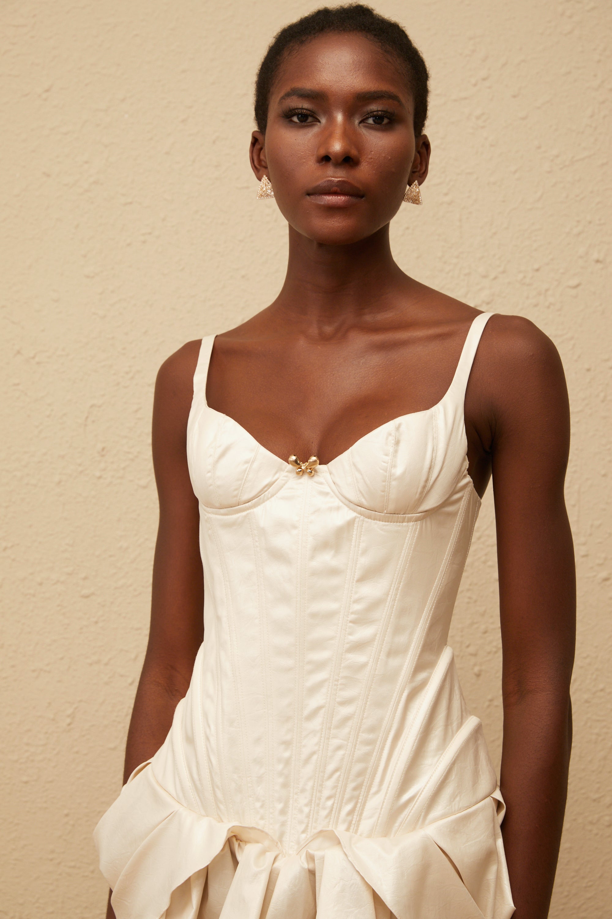 Léana White Ruffled Detail Bustier Mini Dress