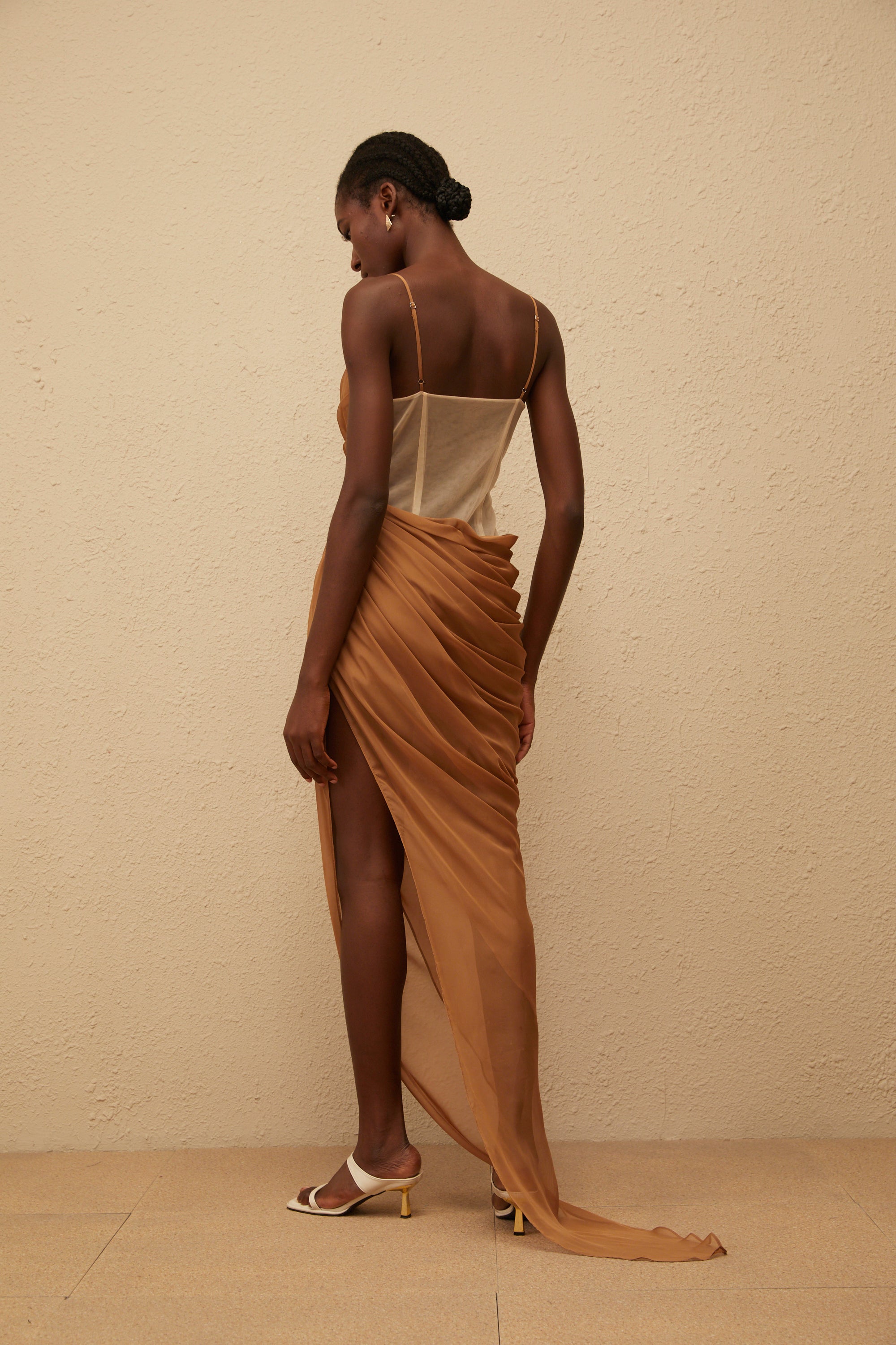 فستان شاريسا ماكسي شيفون كاكي منسدل