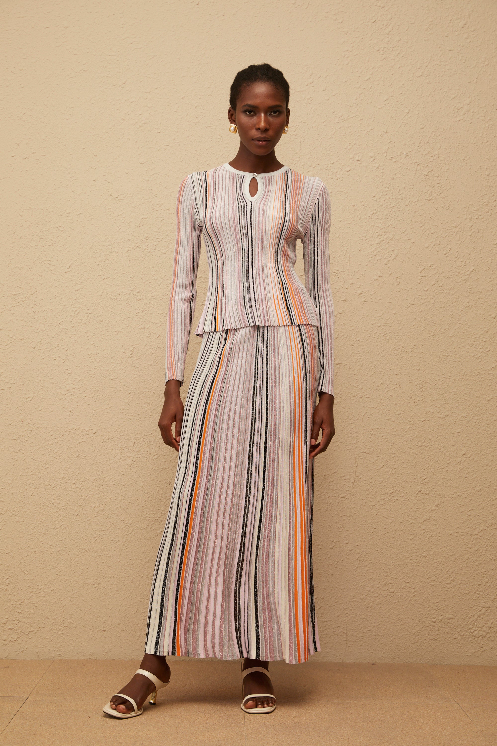 pharfaite Mystique Tressee-ミスティーク・トレッセ‐ Aphrodite Neutral Glitter Pleated Knit Matching Set