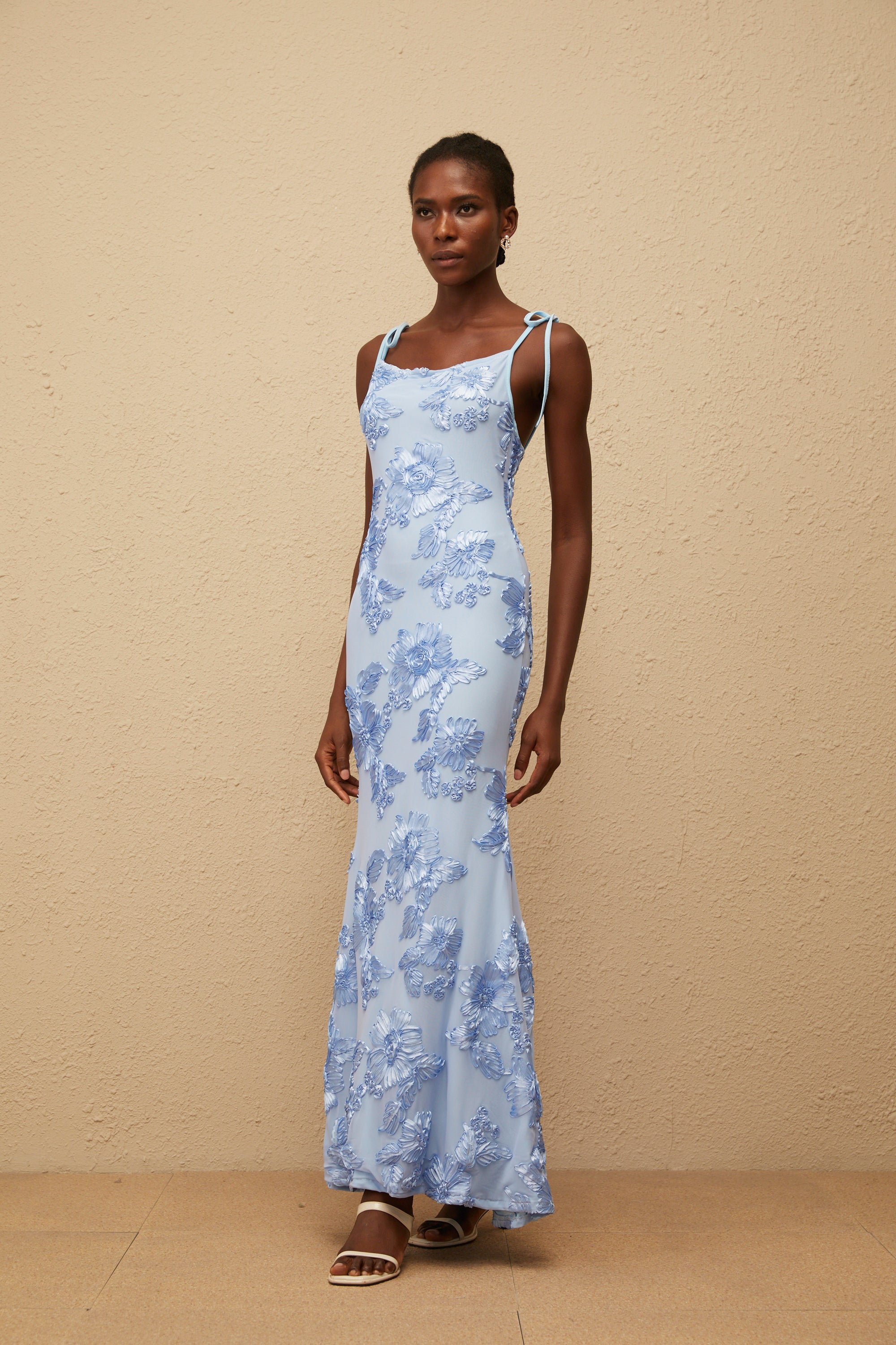 Énigme Blue Jacquard Floral Maxi Dress