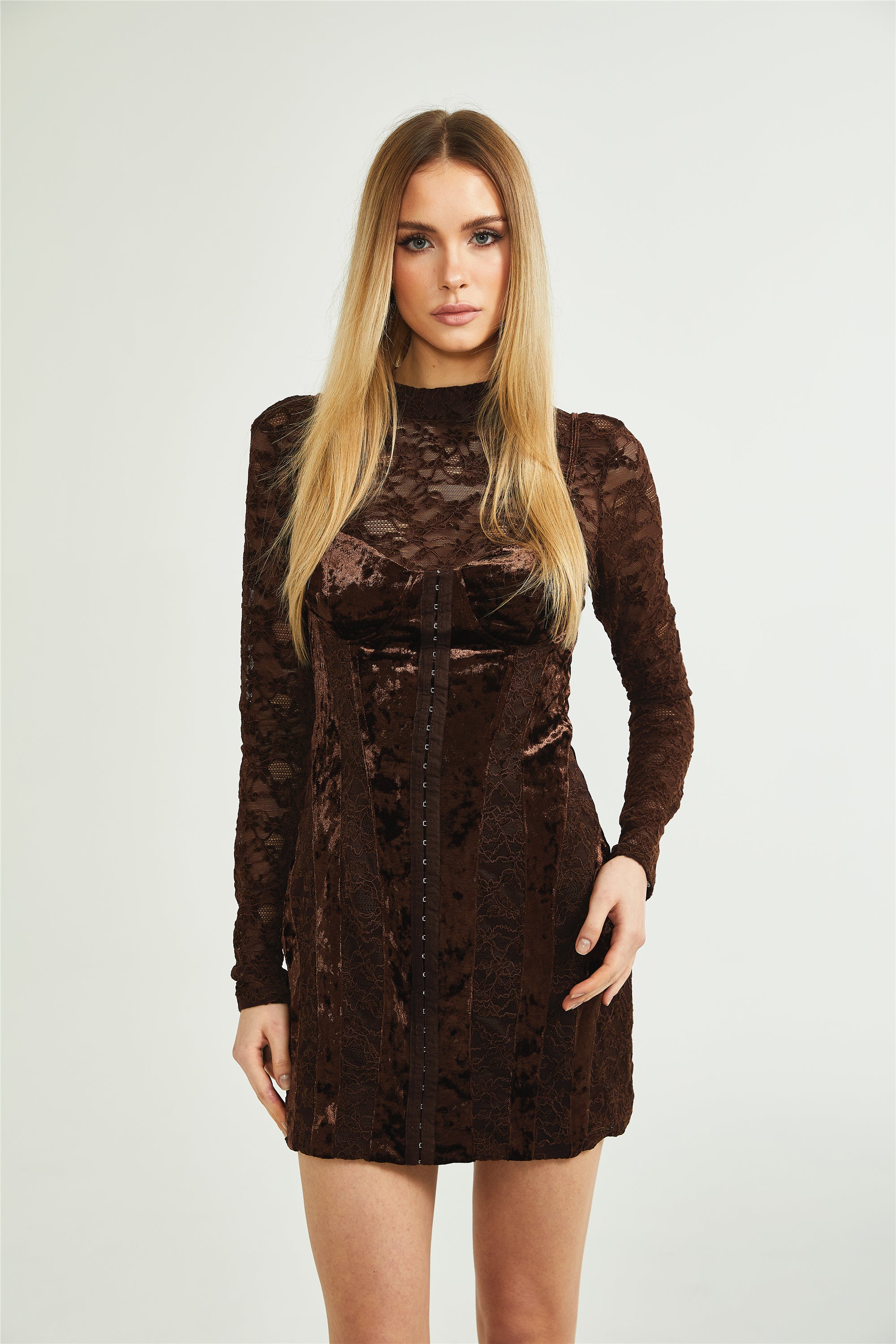 Fleur guipure-lace velvet mini dress