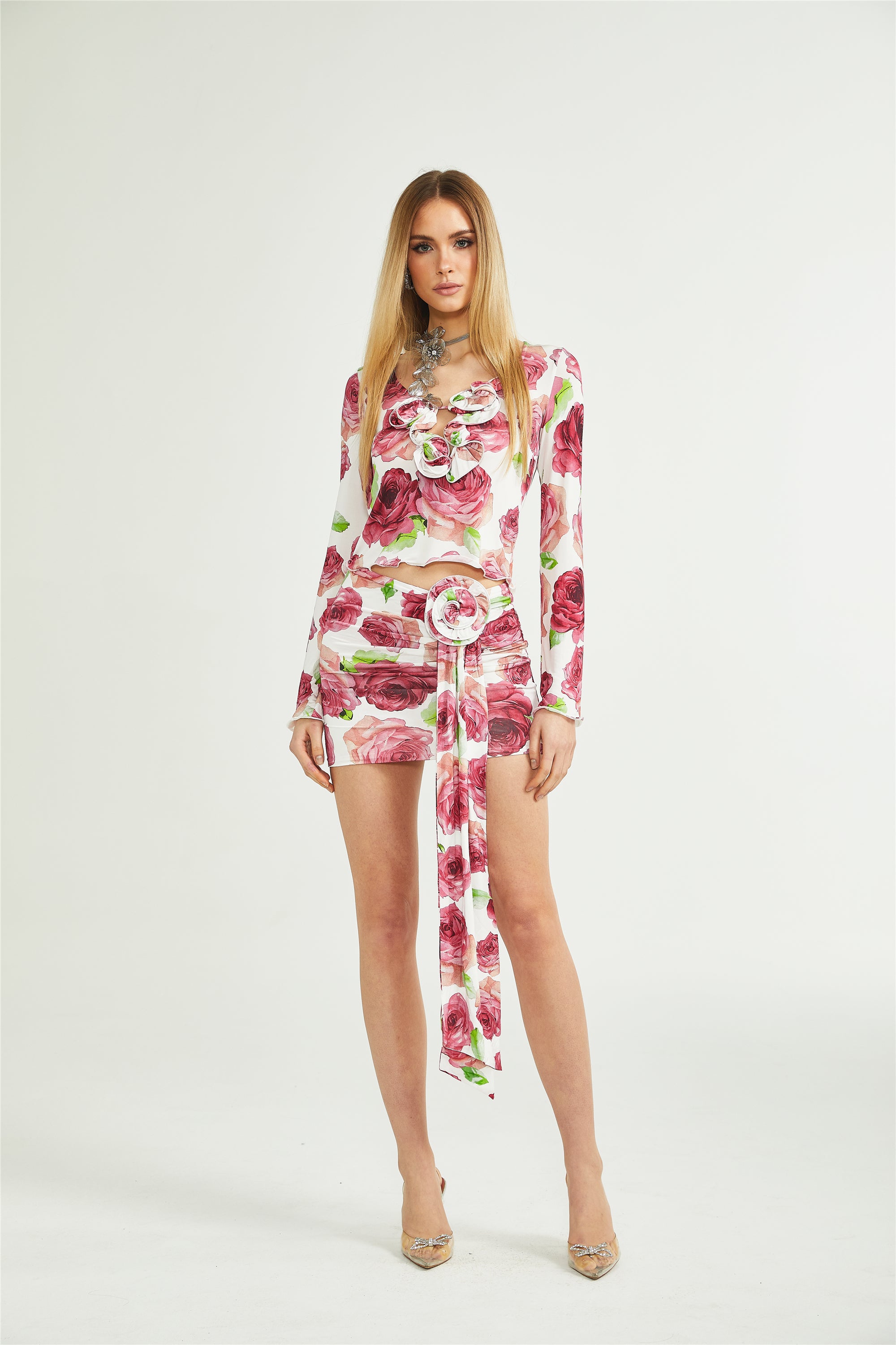 Léna floral-print top & skirt matching set