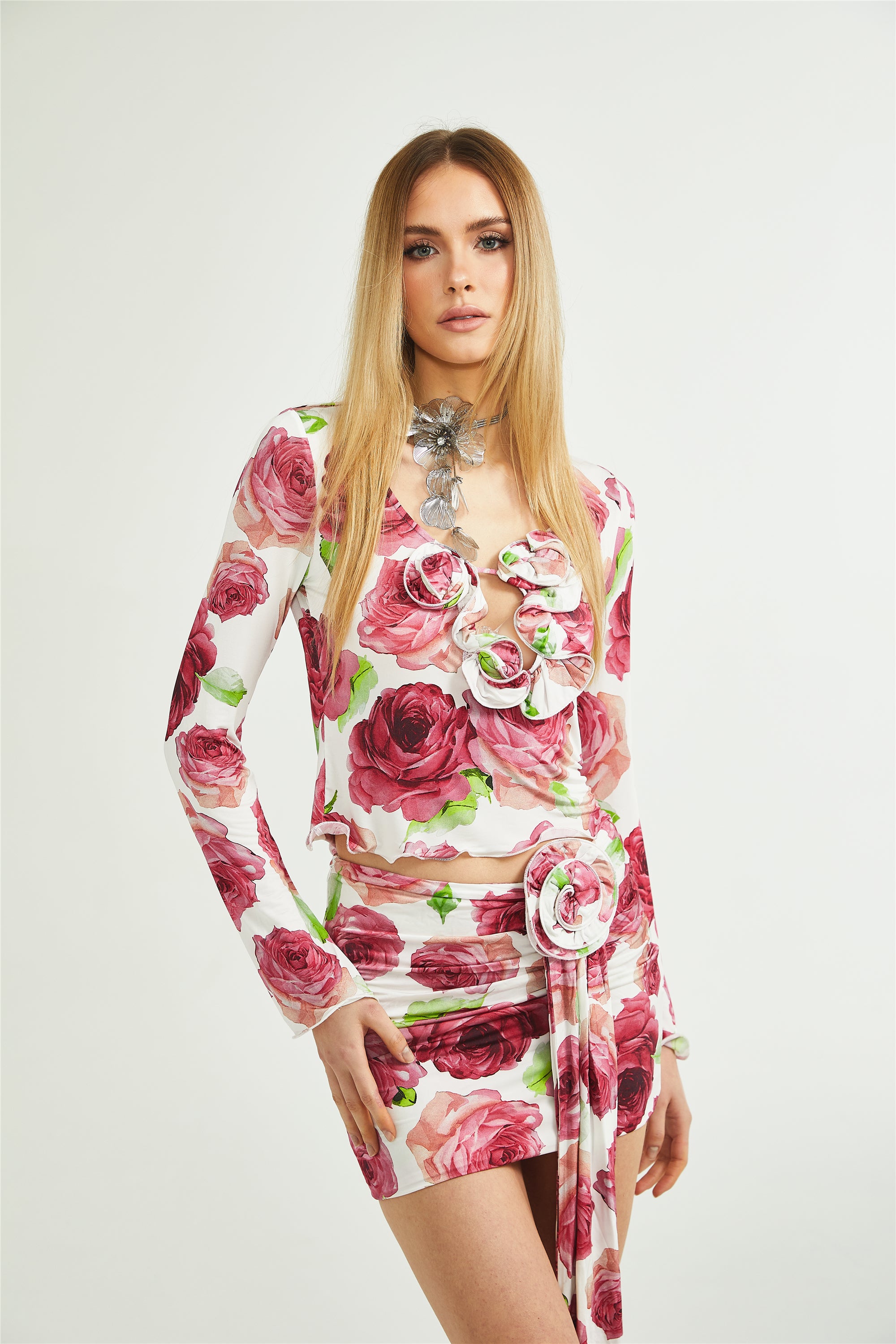 Léna floral-print top & skirt matching set