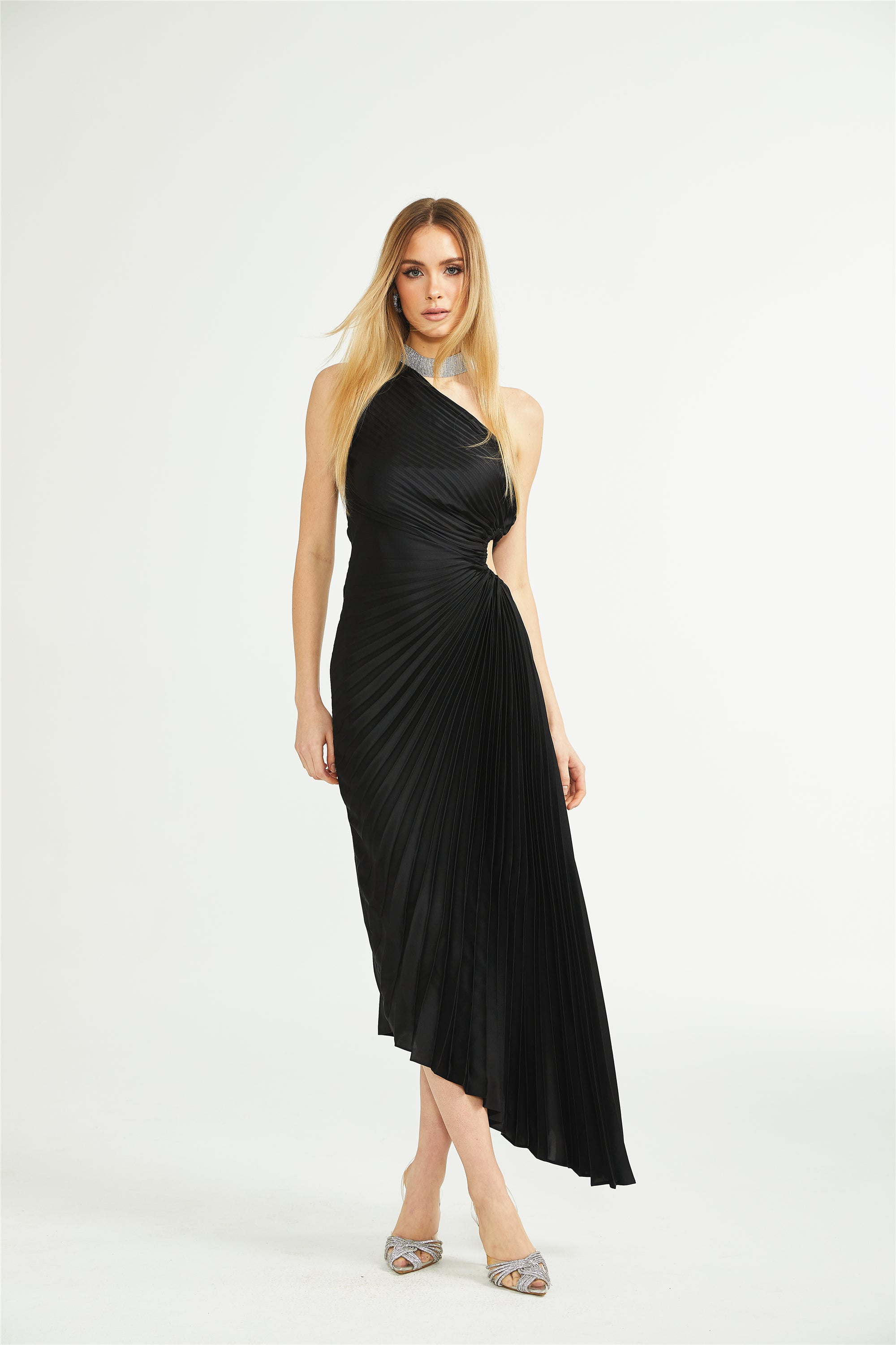 Sandrine fully-pleated asymmetric maxi dress