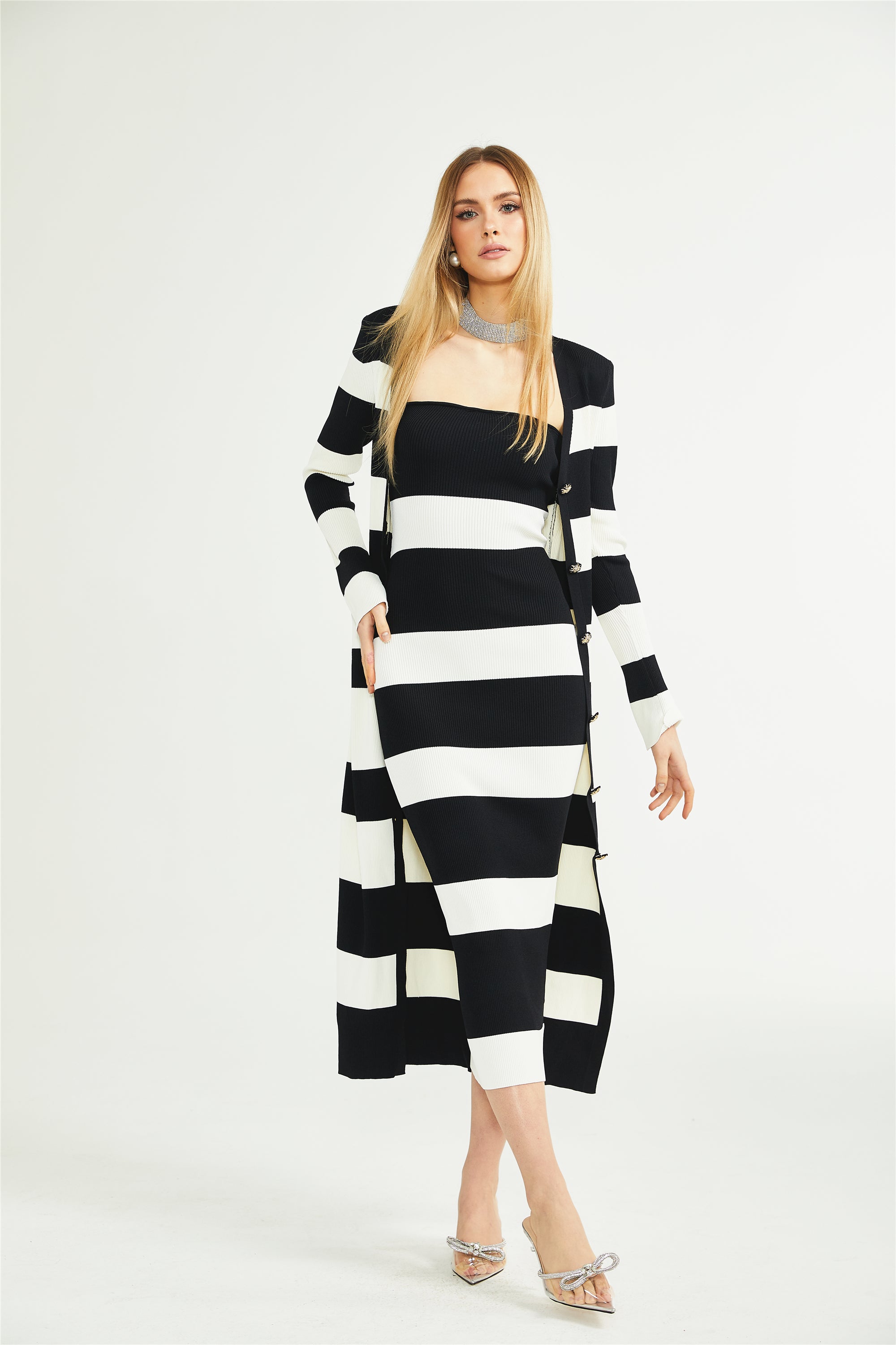 Fabienne striped long cardigan & dress matching set