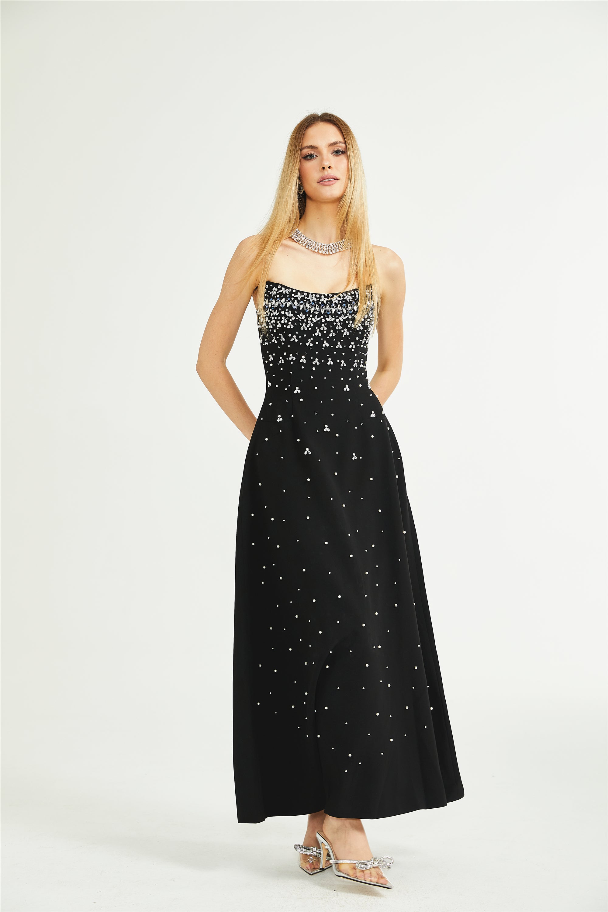 Melisande black embellished maxi dress