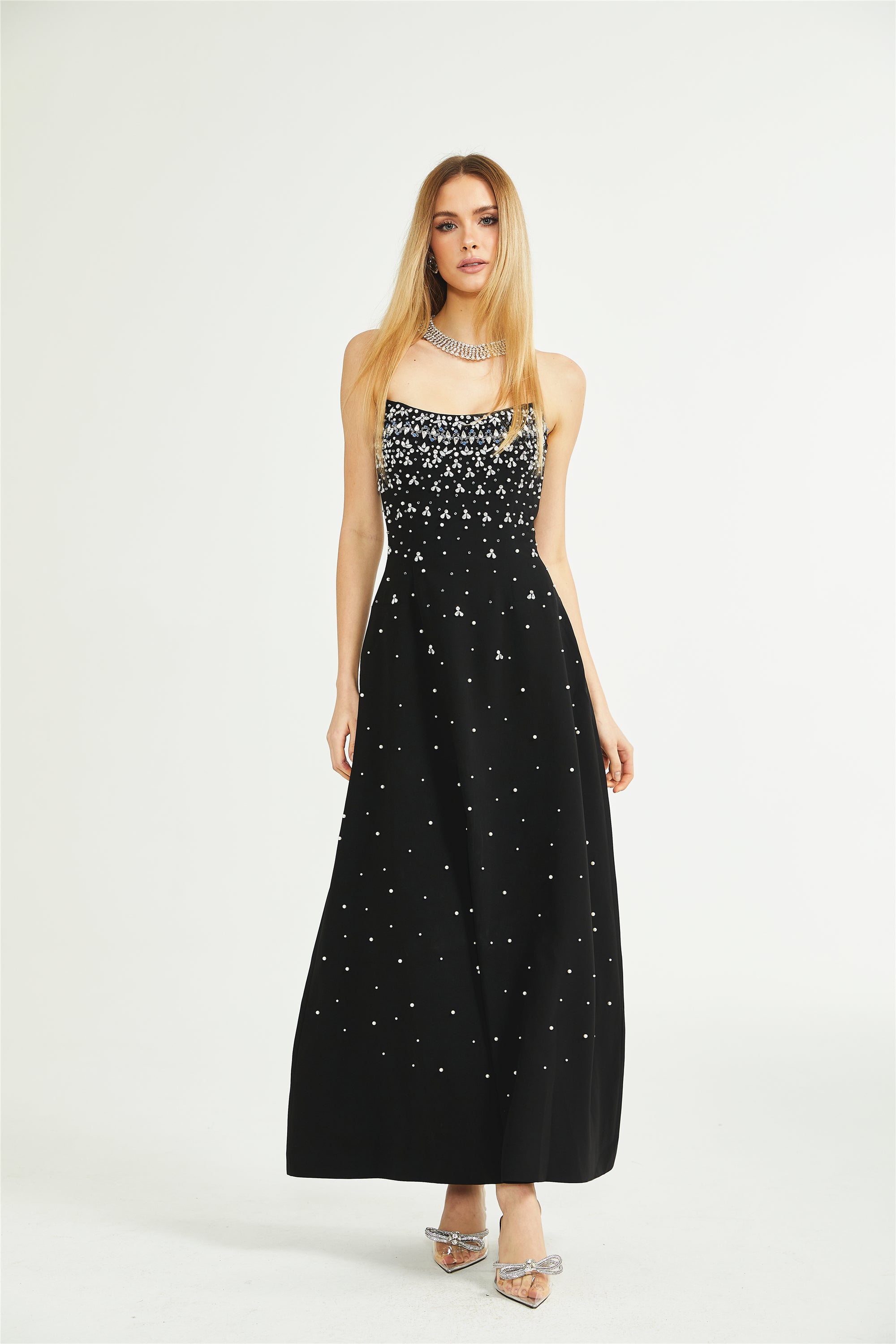 Melisande black embellished maxi dress