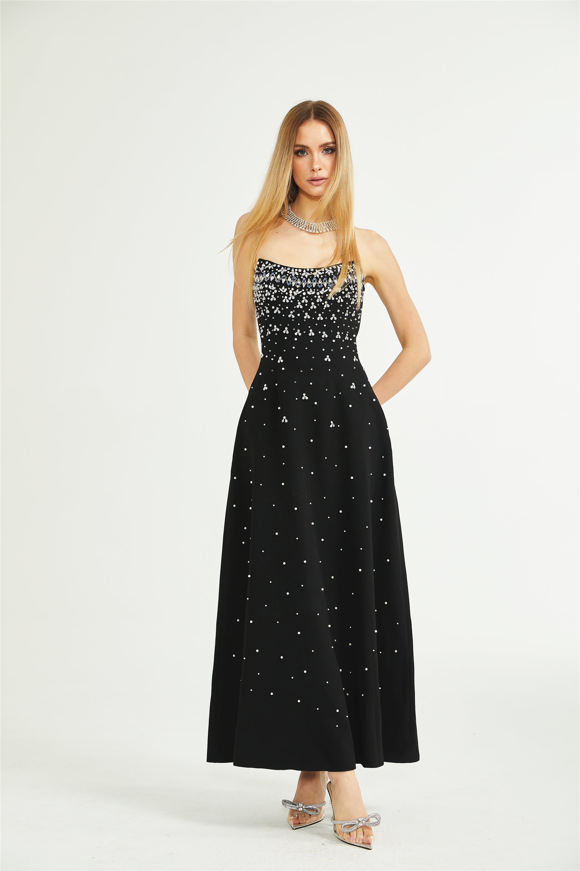 Melisande black embellished maxi dress