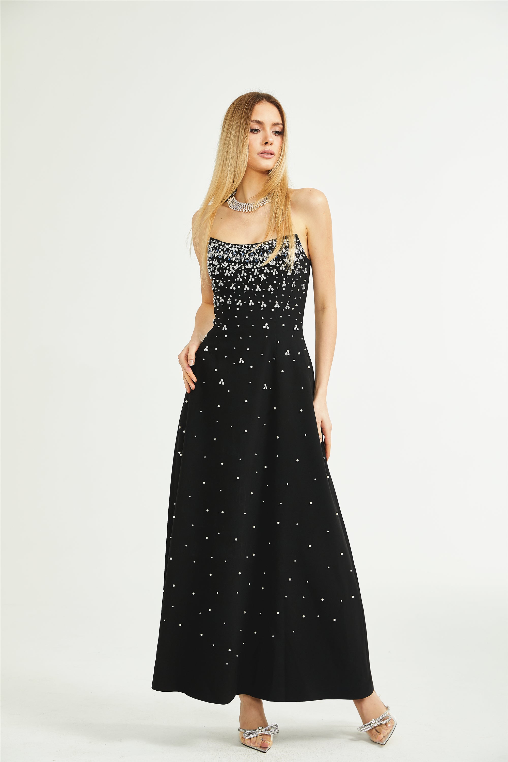 Melisande black embellished maxi dress