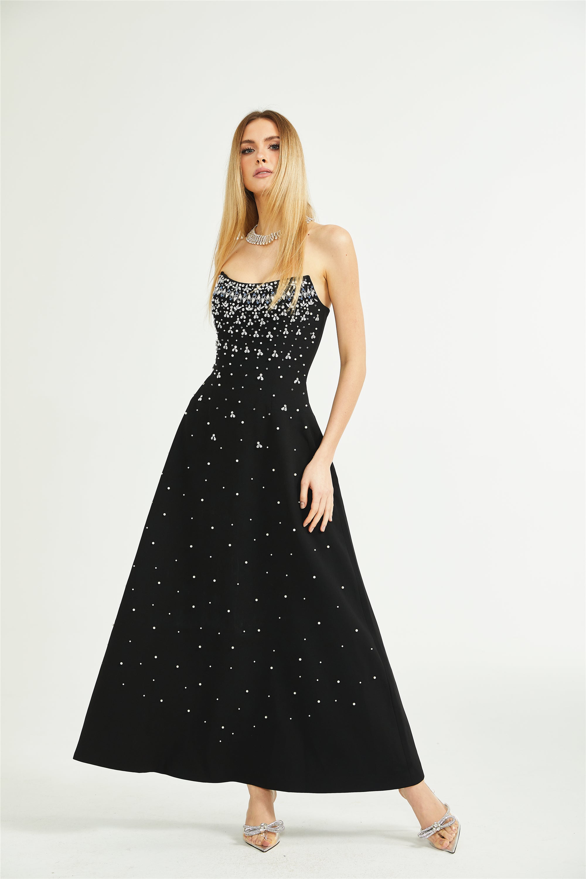 Melisande black embellished maxi dress