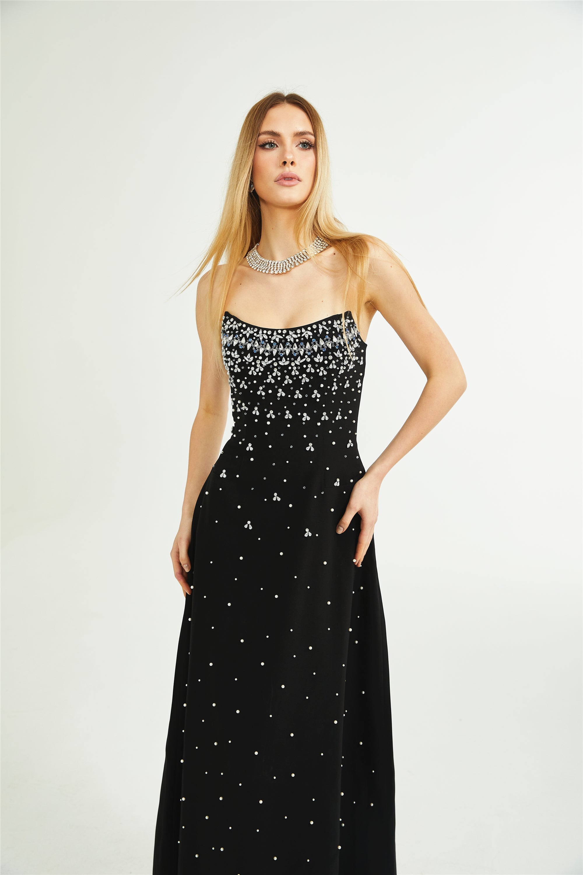 Melisande black embellished maxi dress