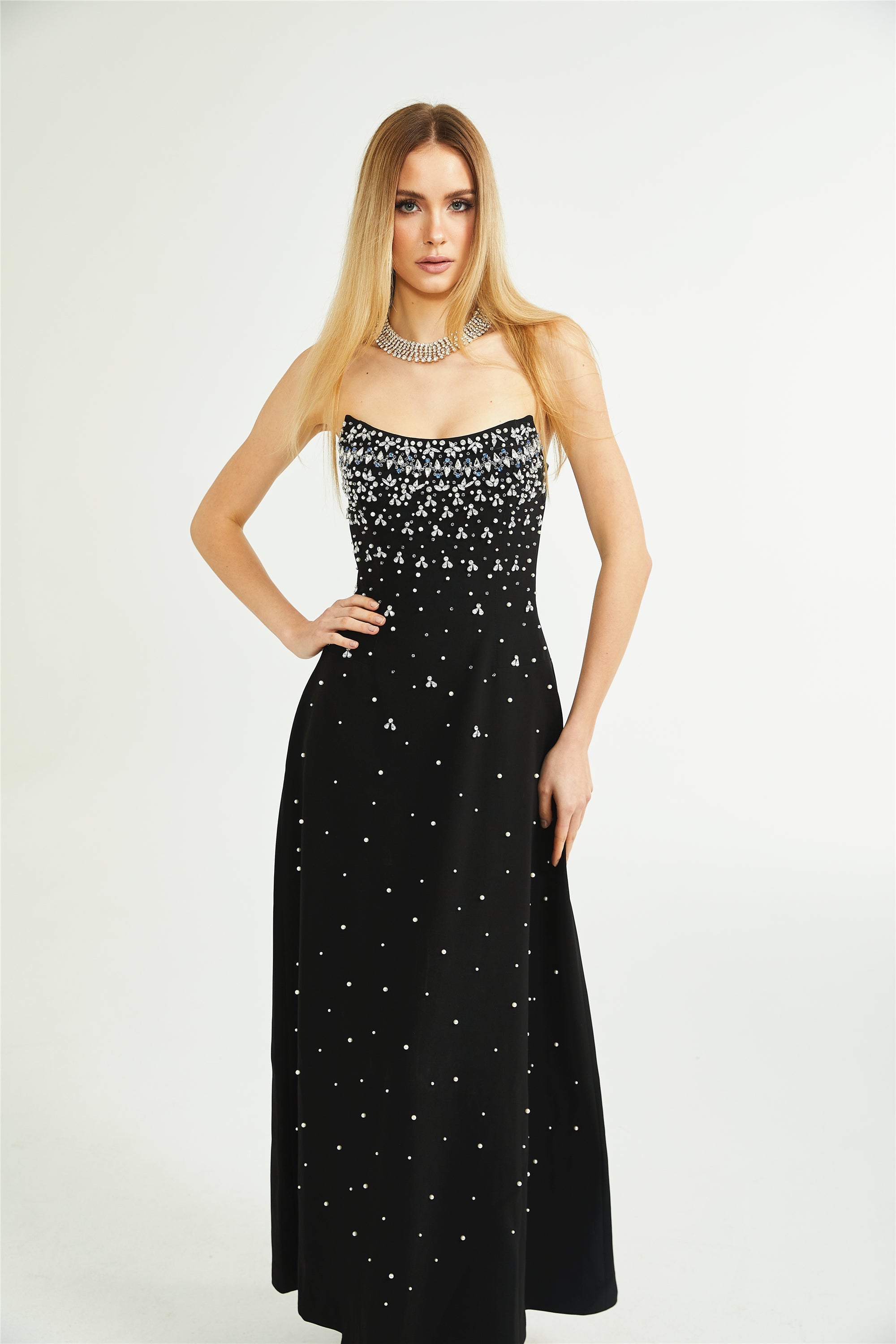 Melisande black embellished maxi dress