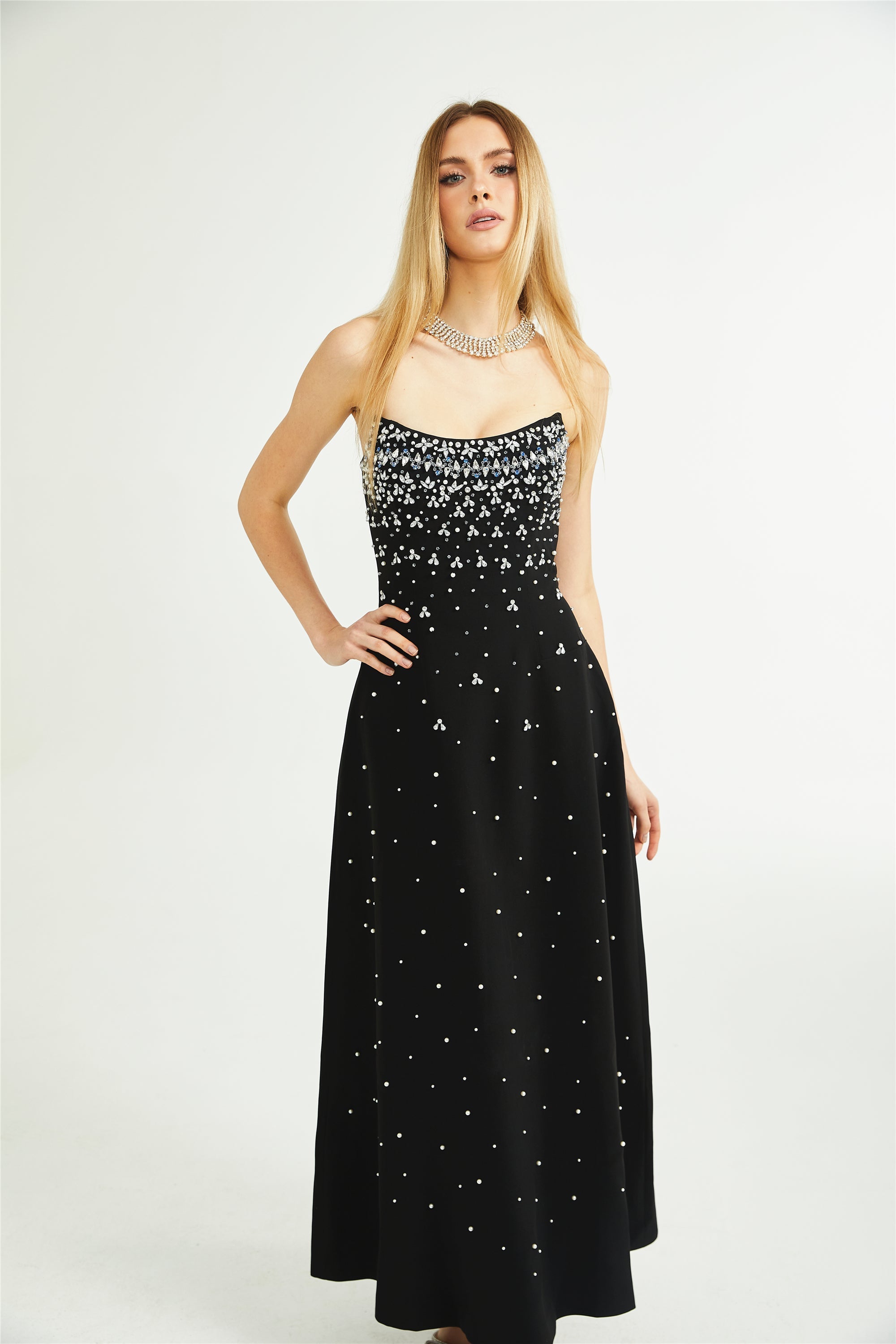 Melisande black embellished maxi dress