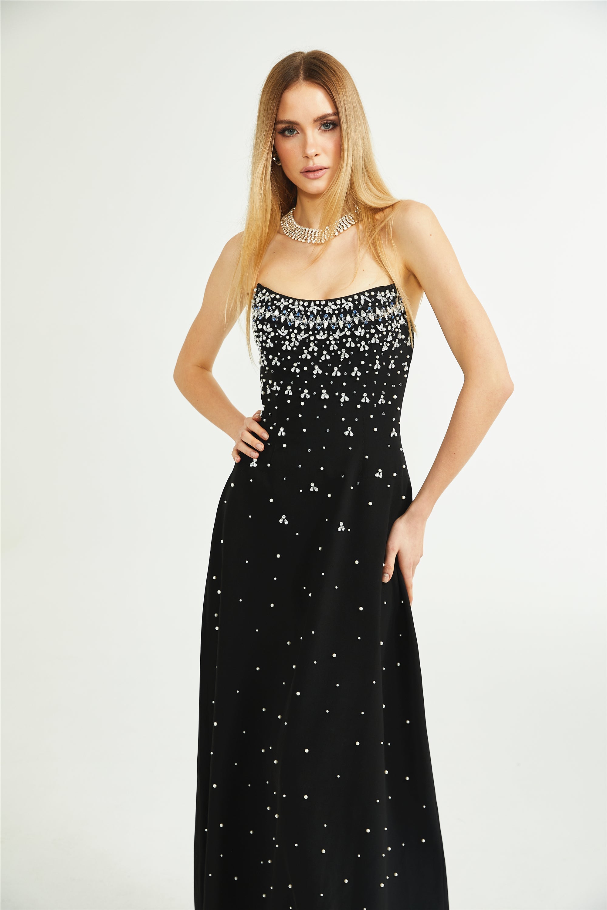 Melisande black embellished maxi dress