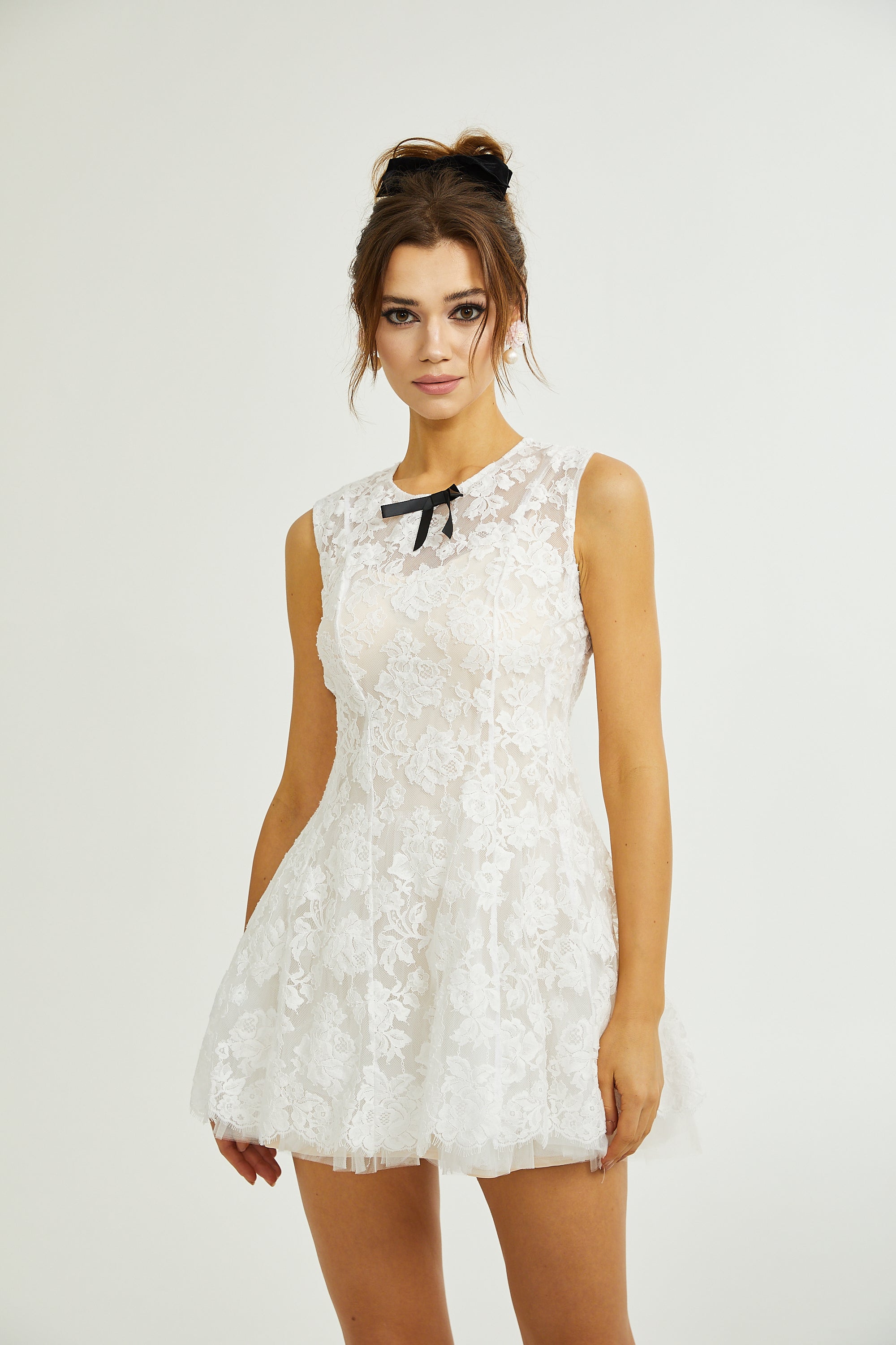 Lanetta guipure lace tulle-skirt dress