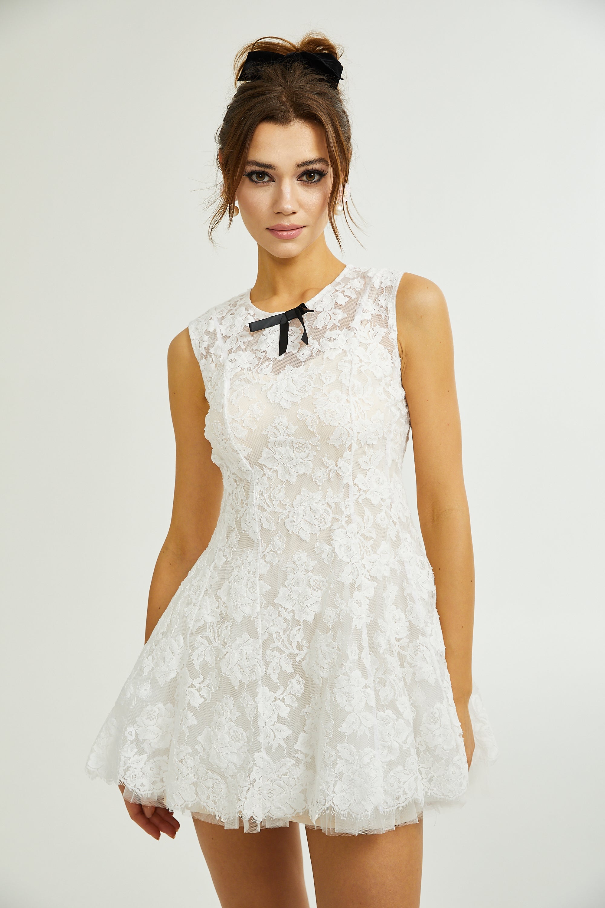 Lanetta guipure lace tulle-skirt dress