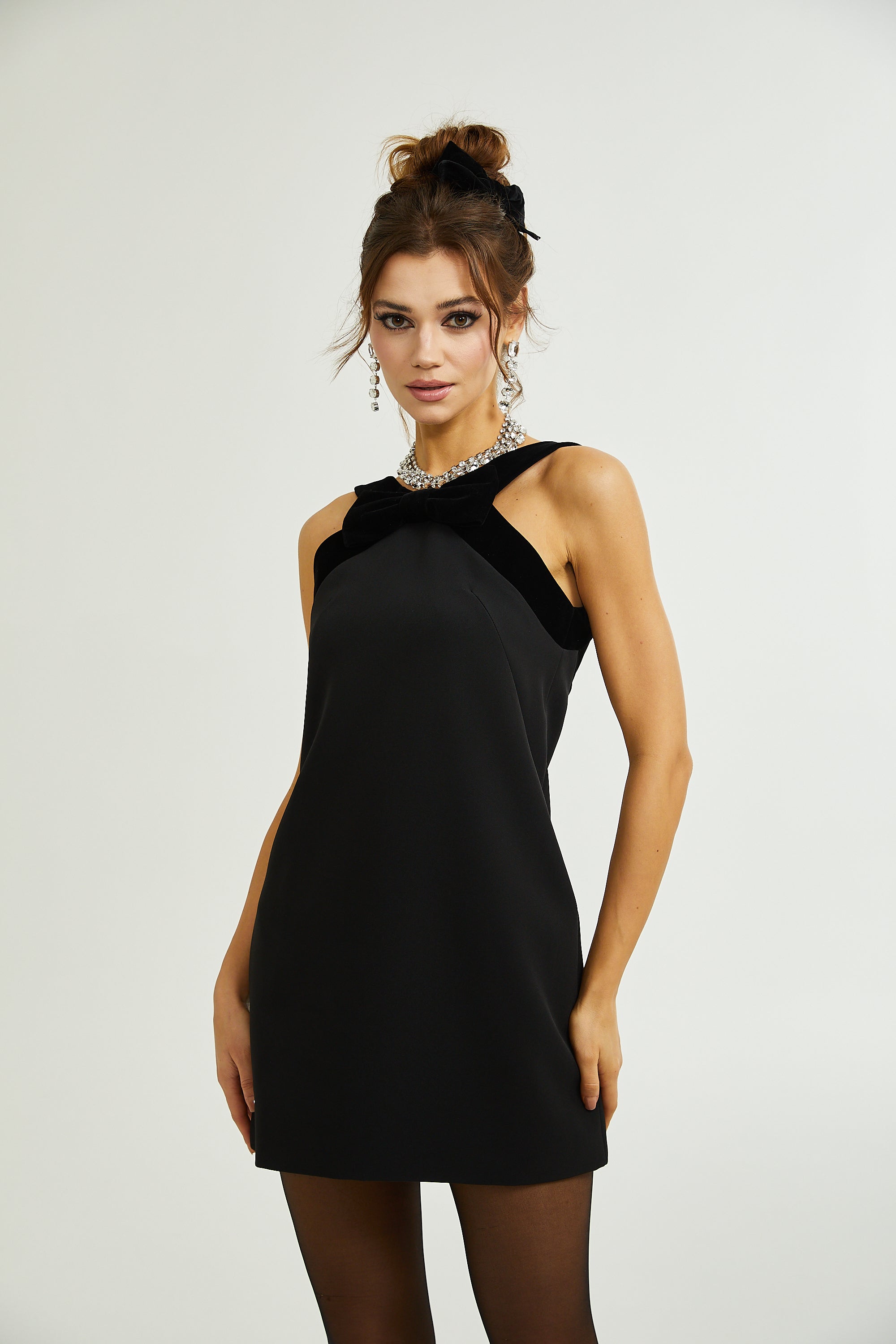 Catriona velvet-bow low-back mini dress