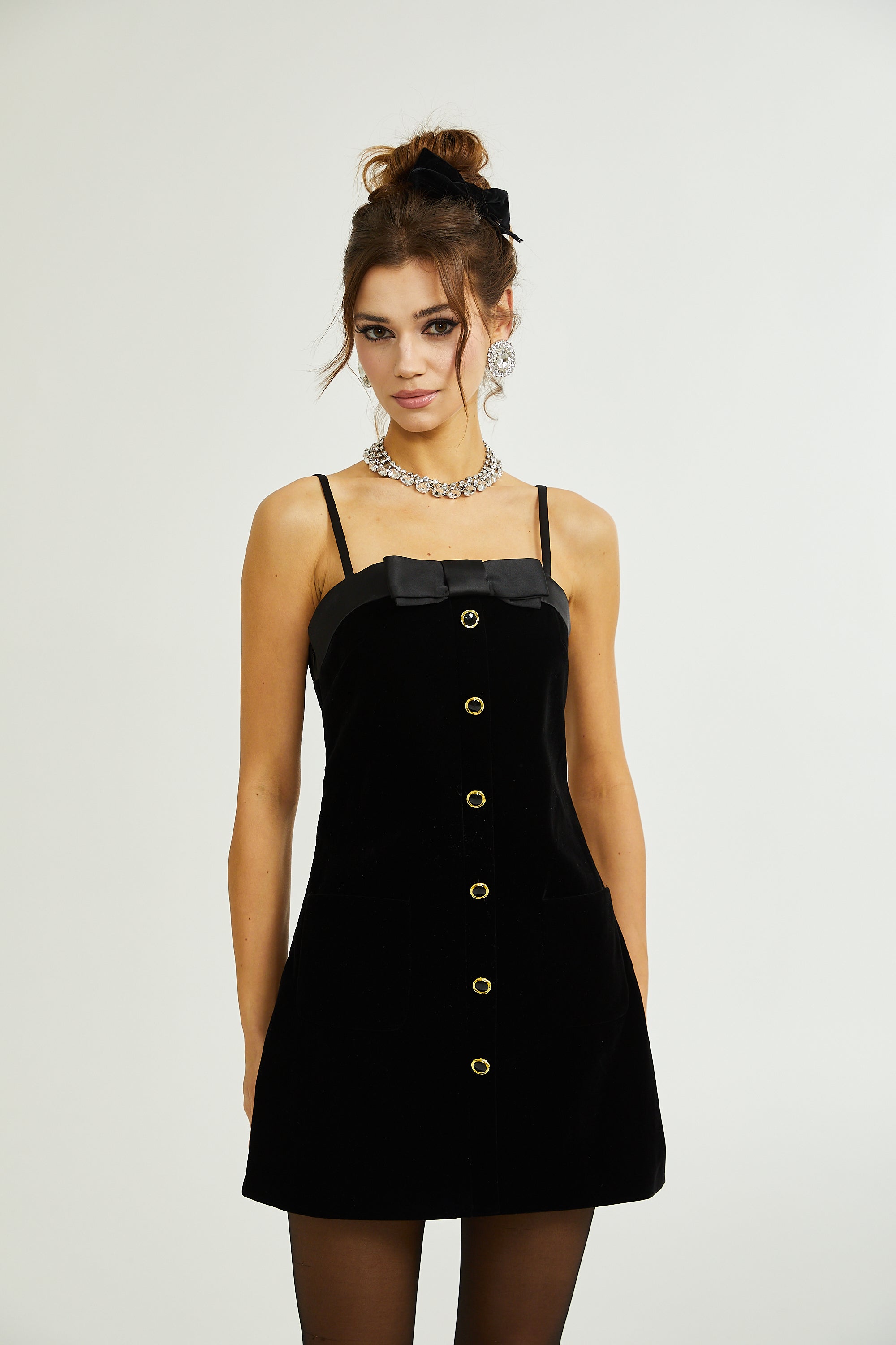 Reeva bow-embellished velvet mini dress