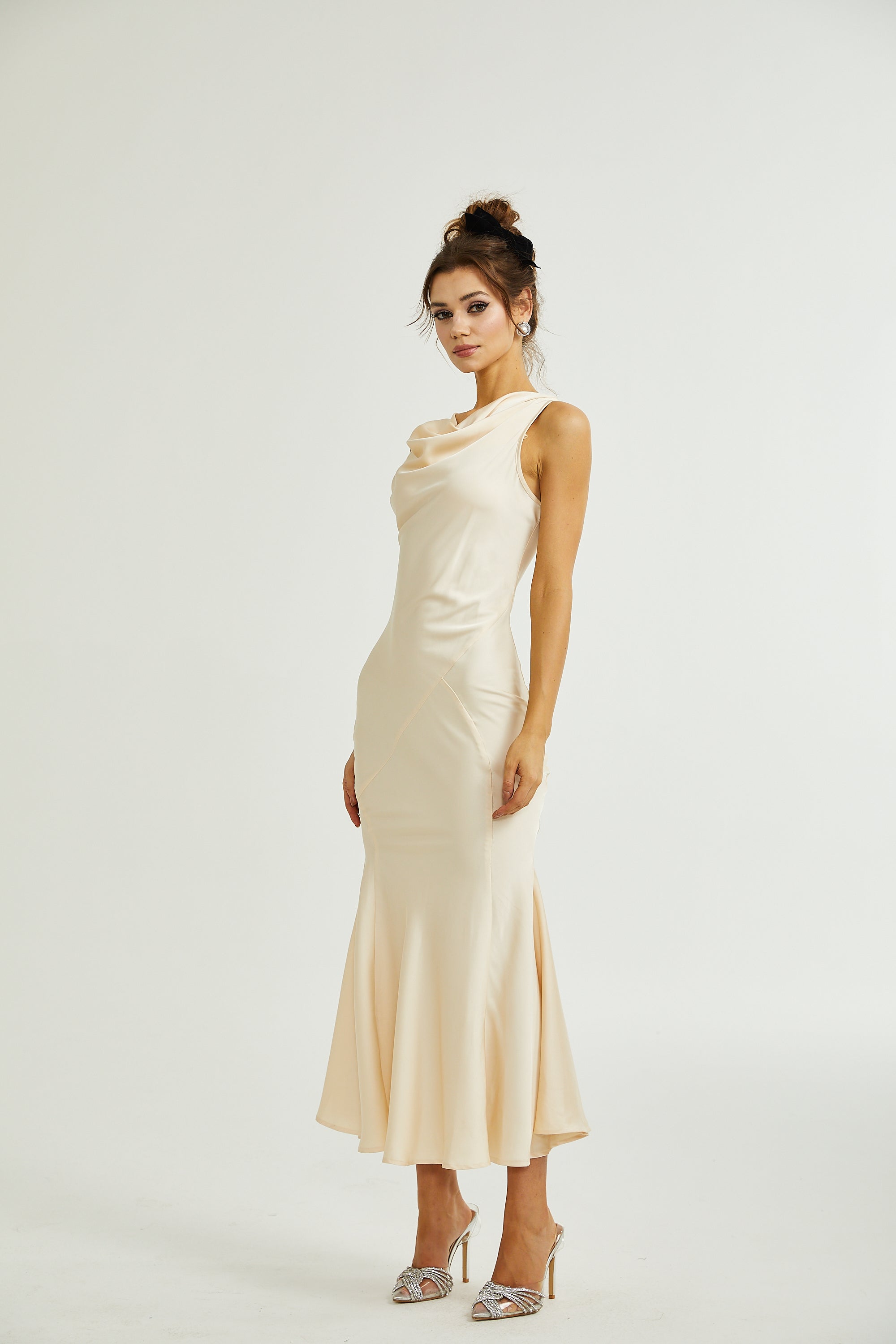 Samaria draped silk-satin gown dress