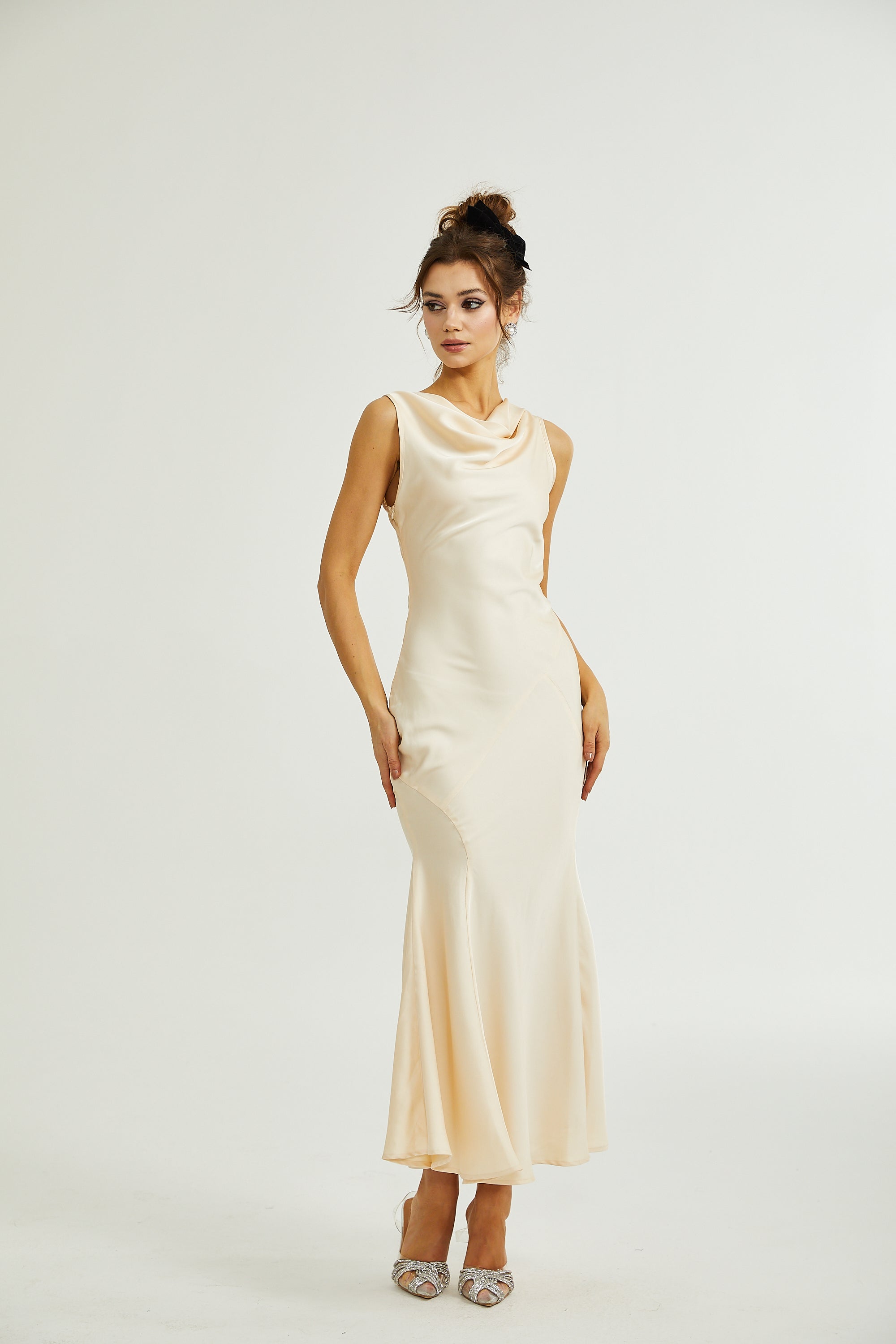 Samaria draped silk-satin gown dress