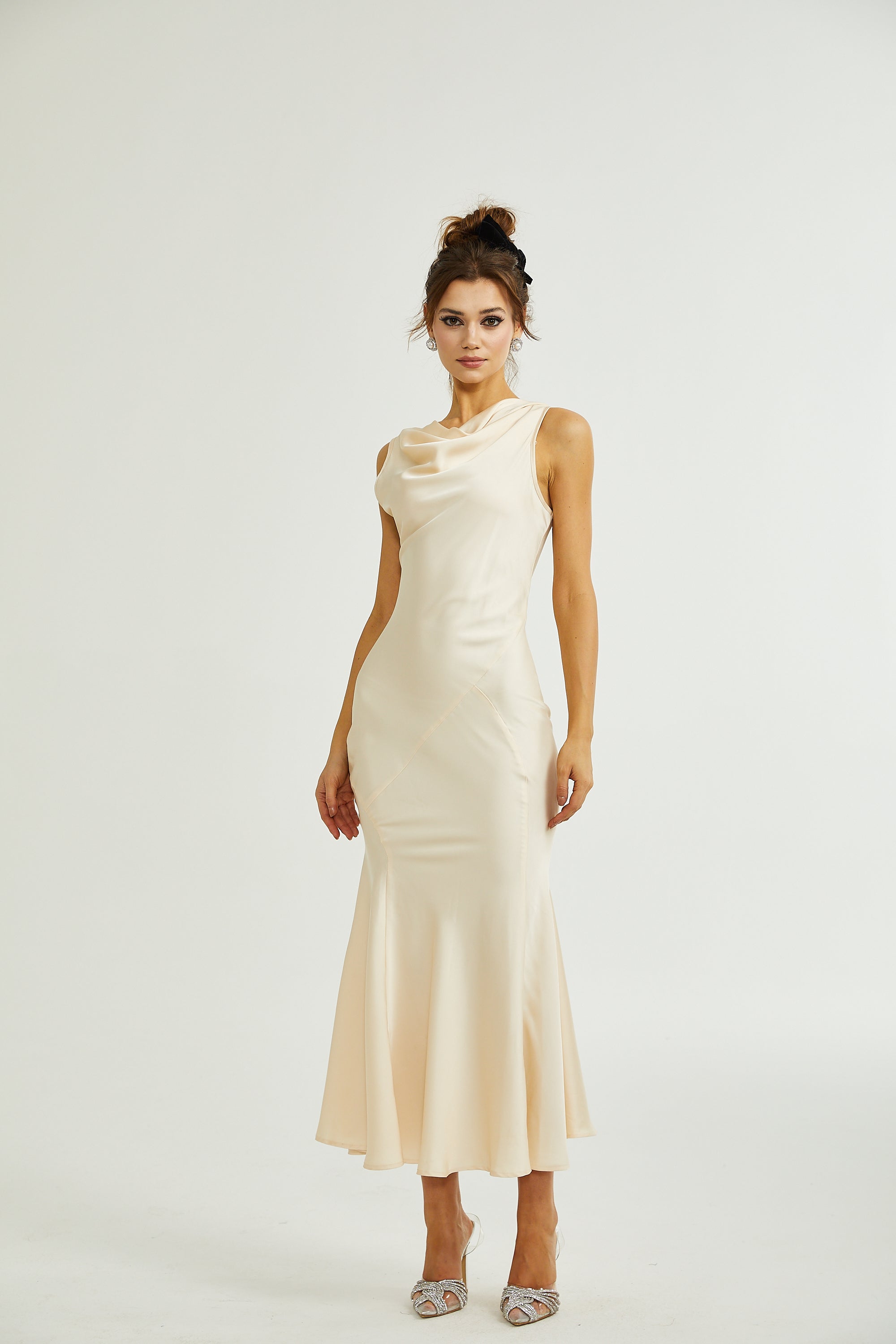 Samaria draped silk-satin gown dress