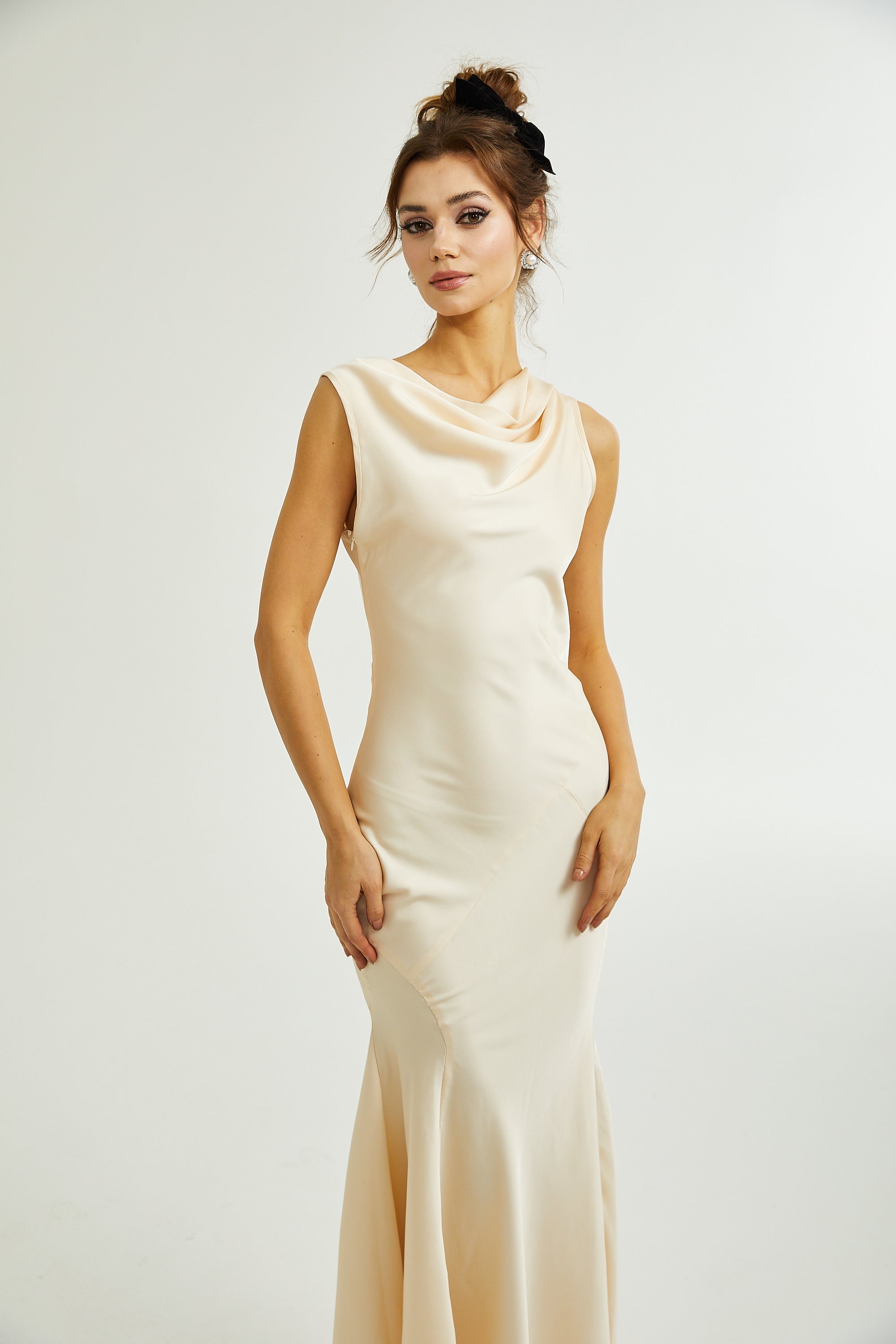 Samaria draped silk-satin gown dress
