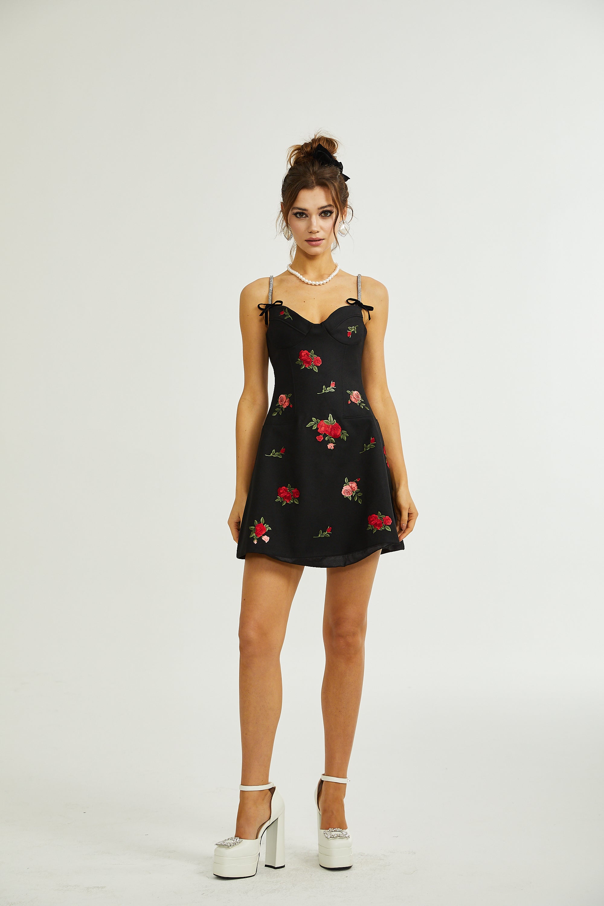 Jovanna floral-embroidery mini dress