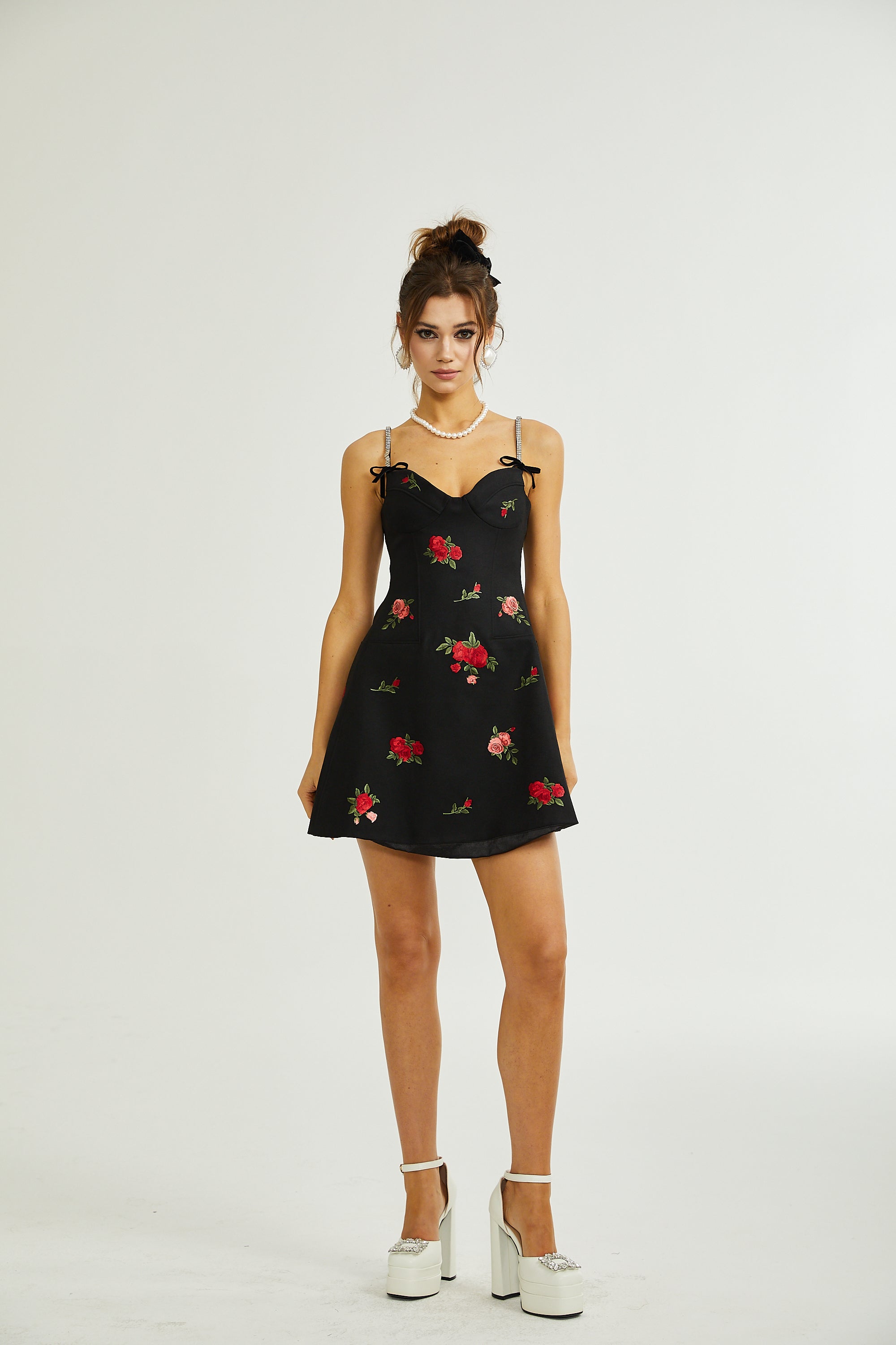 Jovanna floral-embroidery mini dress