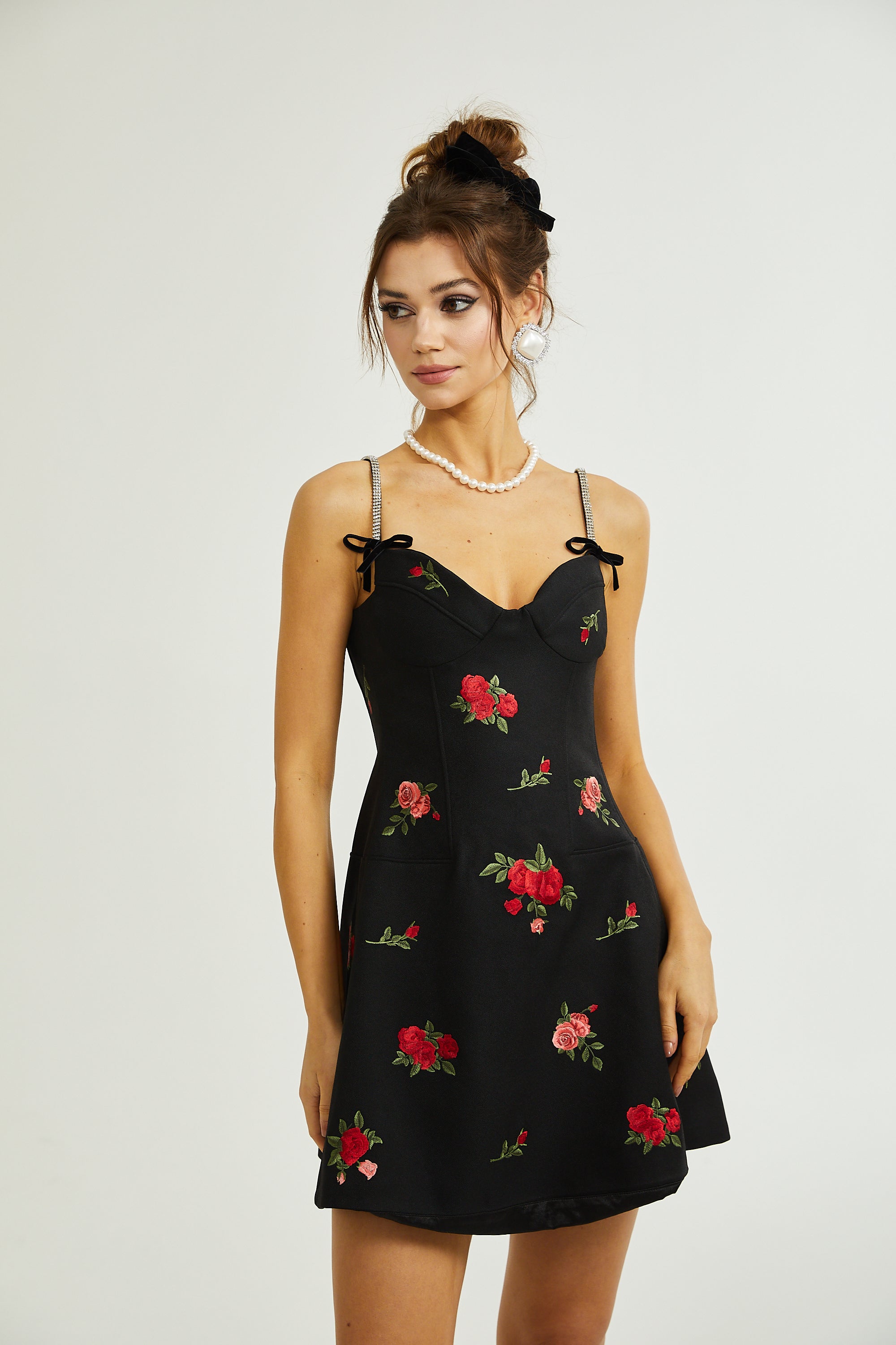 Jovanna floral-embroidery mini dress