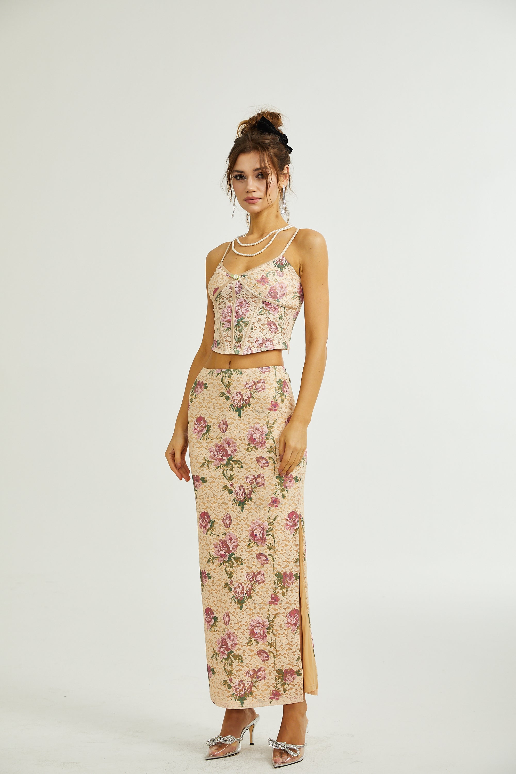 Gaëlle floral-print vest top & skirt matching set