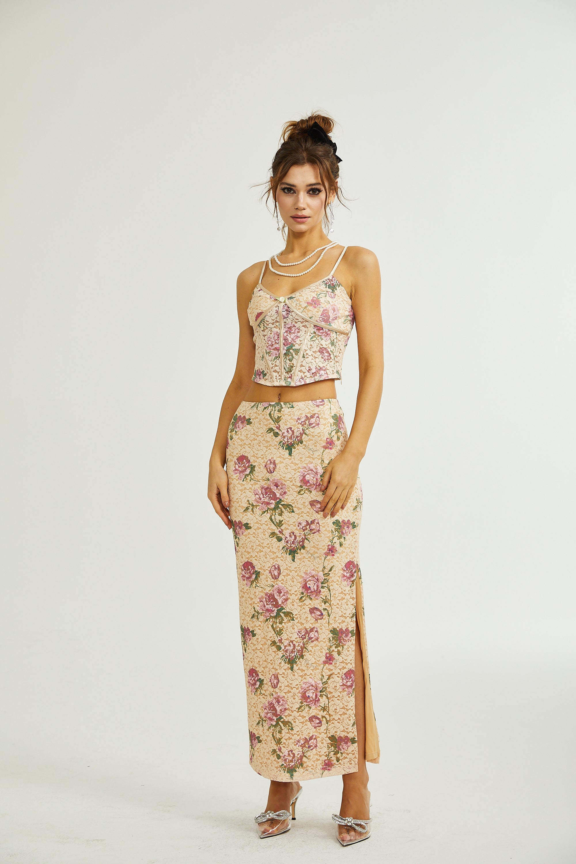 Gaëlle floral-print vest top & skirt matching set