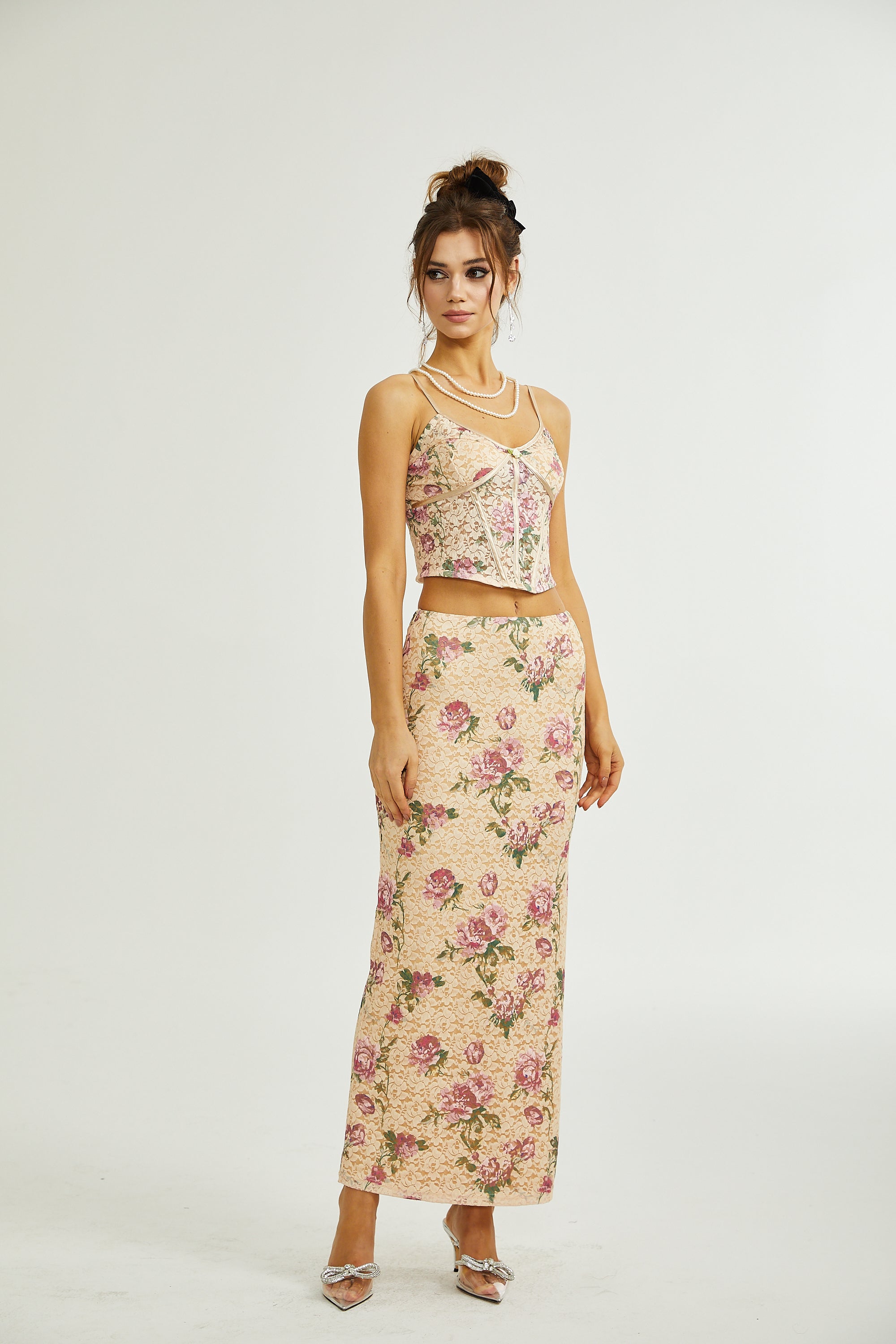 Gaëlle floral-print vest top & skirt matching set