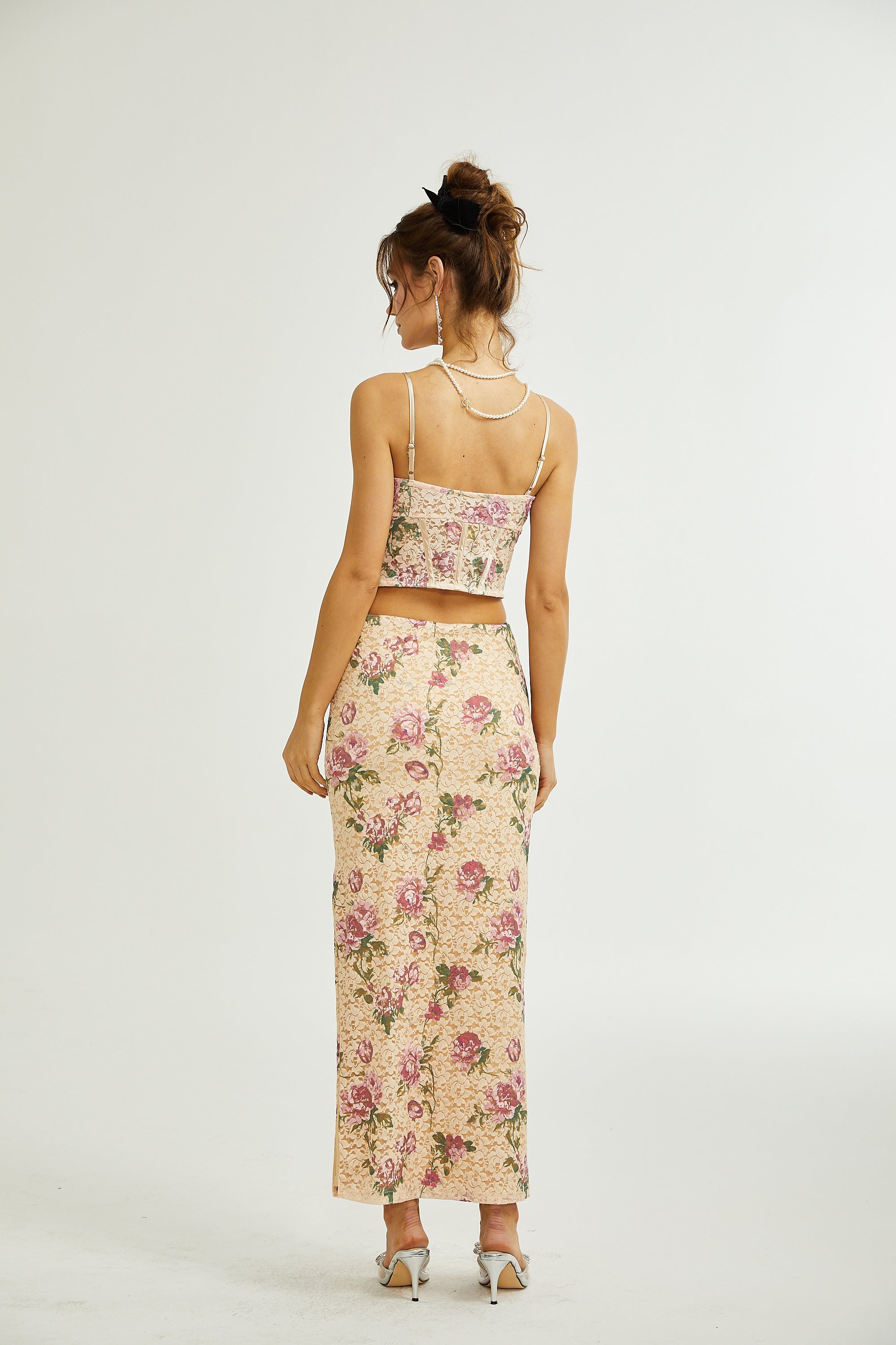 Gaëlle floral-print vest top & skirt matching set