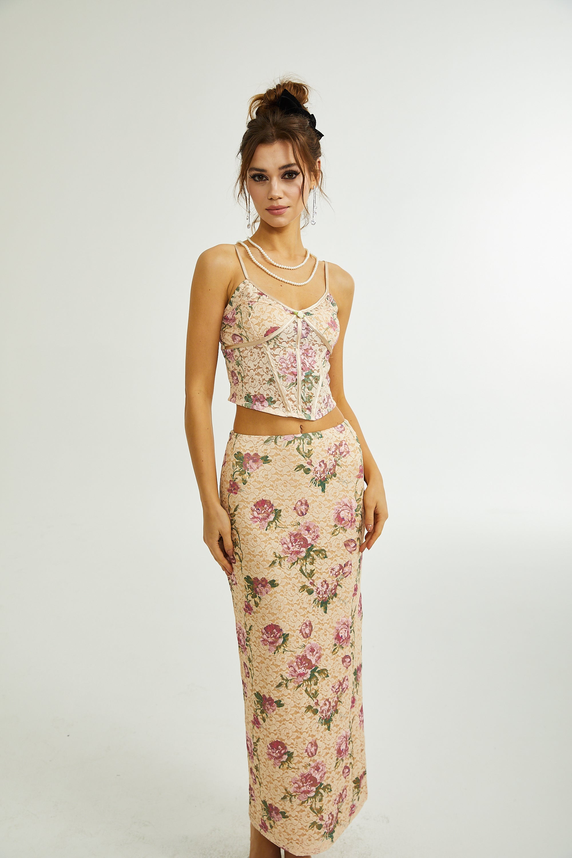 Gaëlle floral-print vest top & skirt matching set